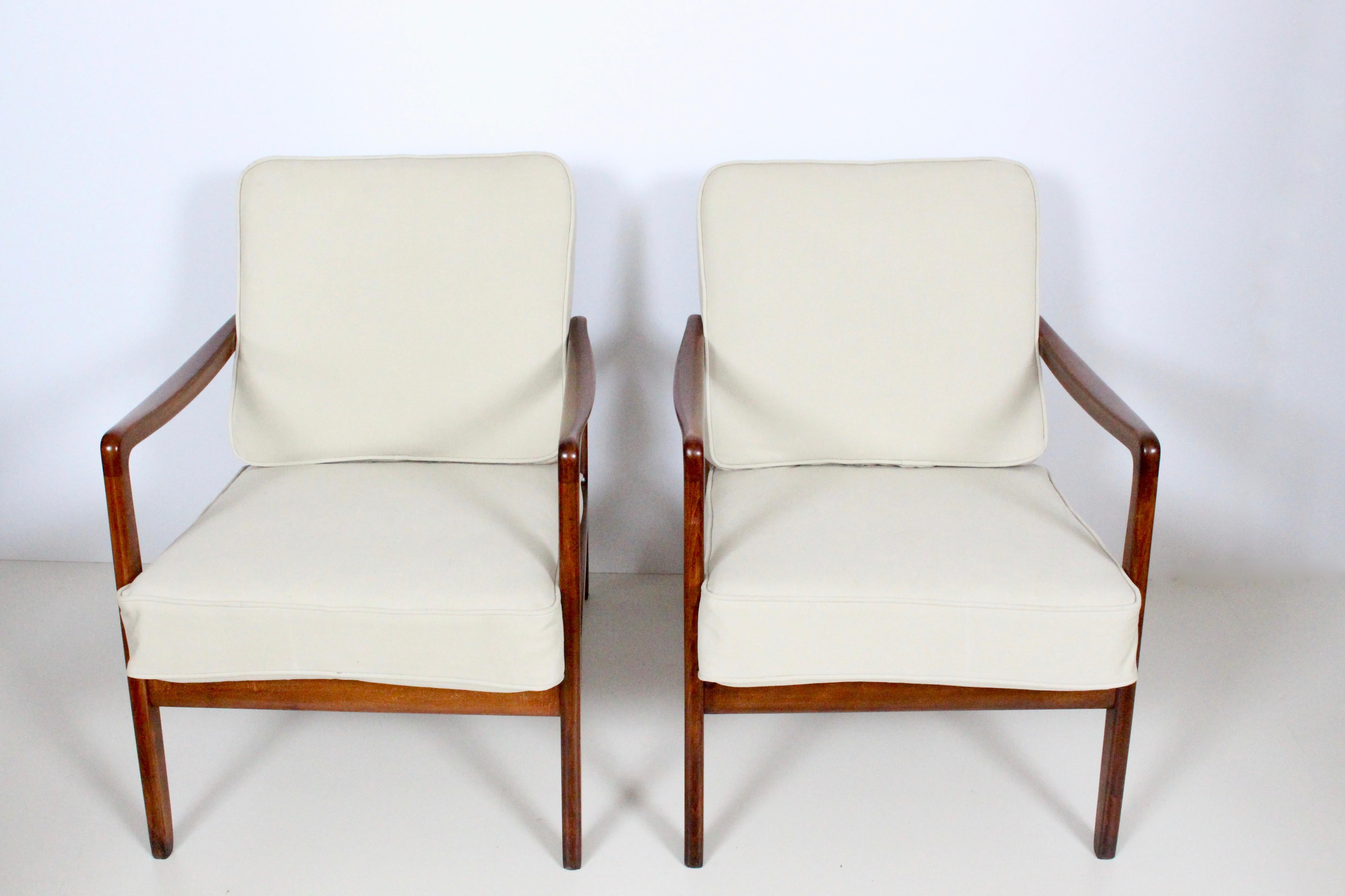 Mid-Century Modern Early Pair of Ole Wanscher Mahogany Lounge Chairs, 1950's