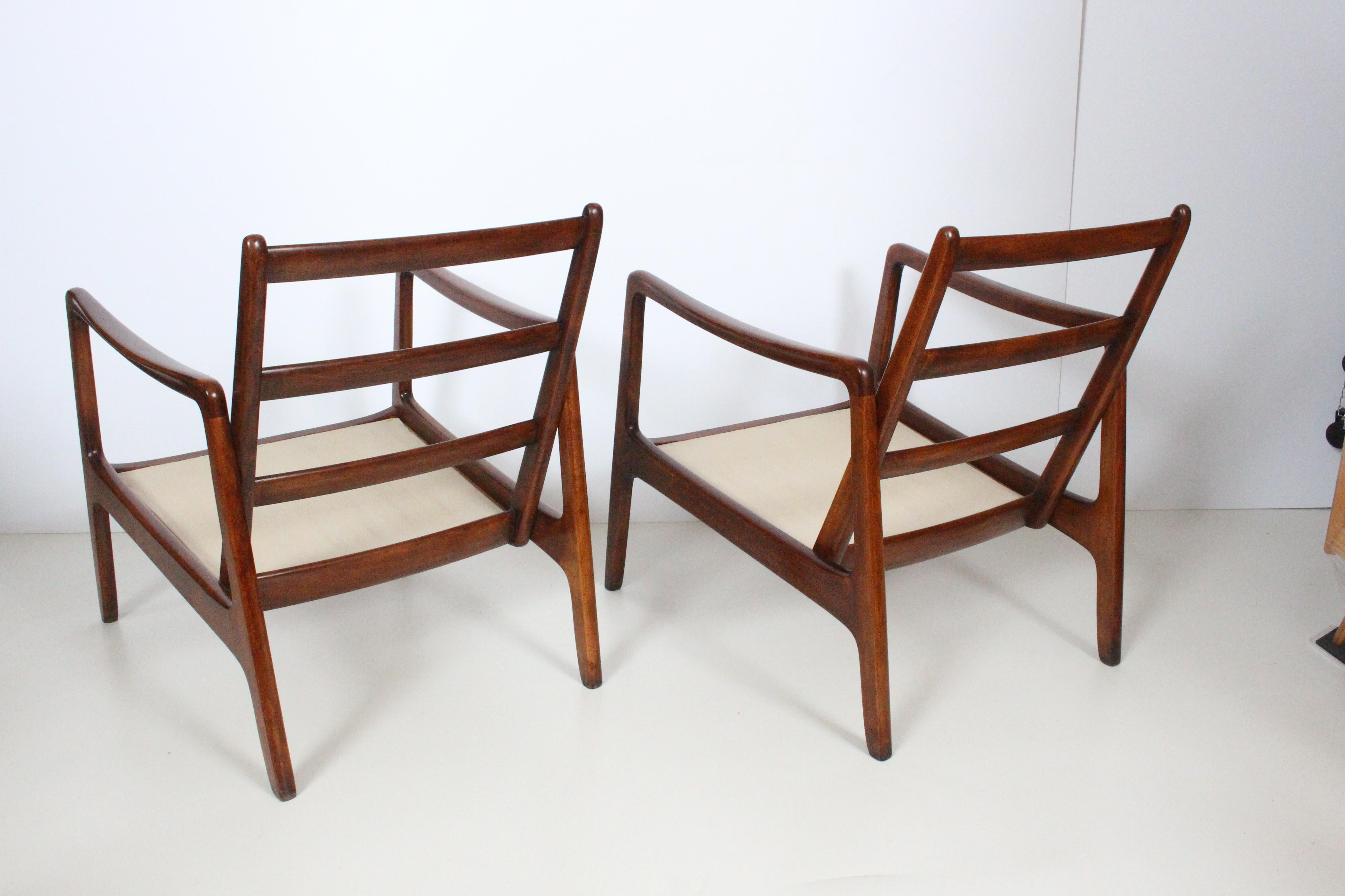 Fabric Early Pair of Ole Wanscher Mahogany Lounge Chairs, 1950's