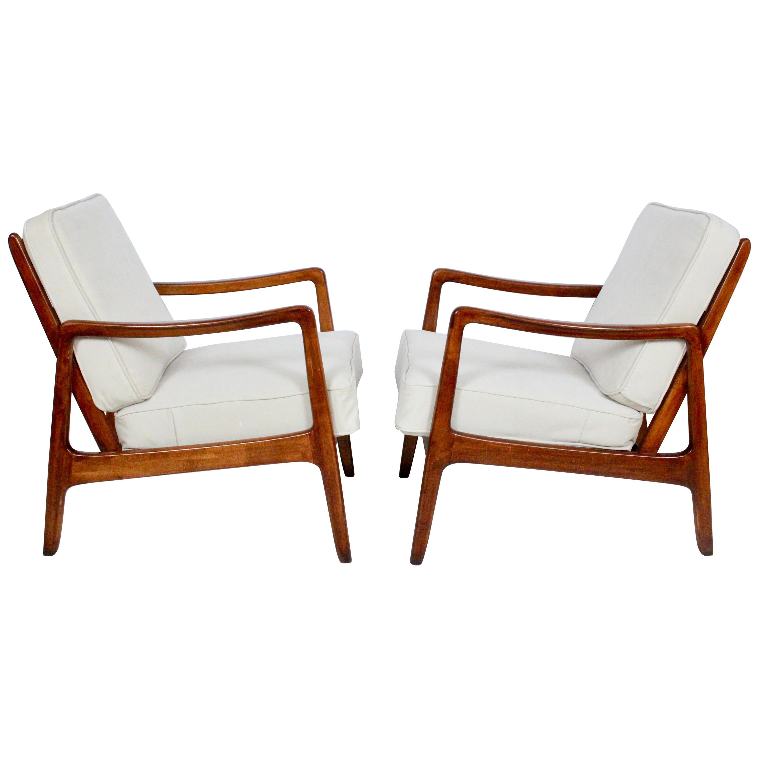 Early Pair of Ole Wanscher Mahogany Lounge Chairs, 1950's