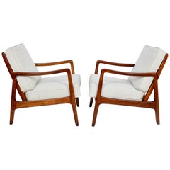 Early Pair of Ole Wanscher Mahogany Lounge Chairs, 1950's