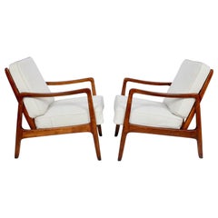 Early Pair of Ole Wanscher Mahogany Lounge Chairs, 1950's