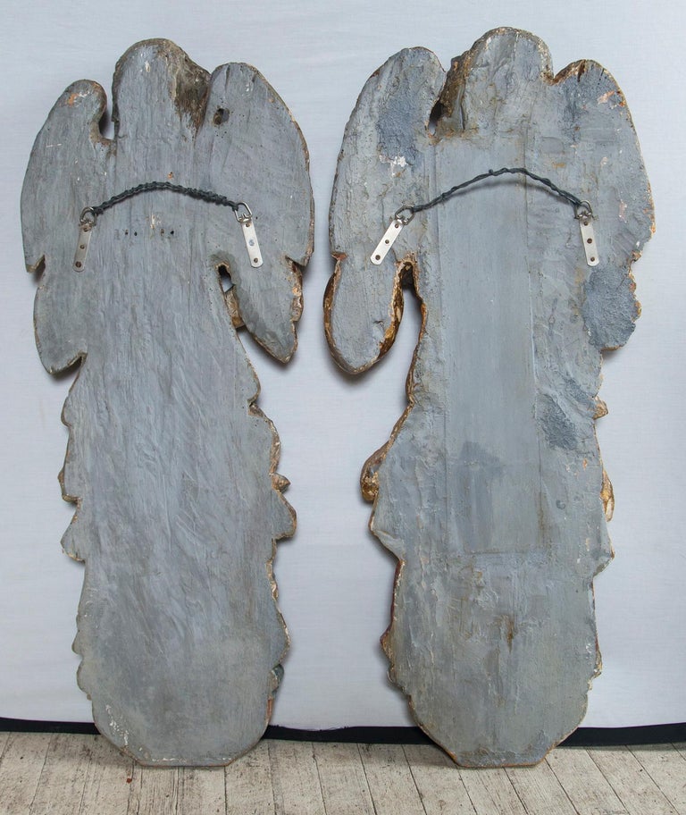 Early Pair of Polychromed Carved Wood Angels For Sale 2