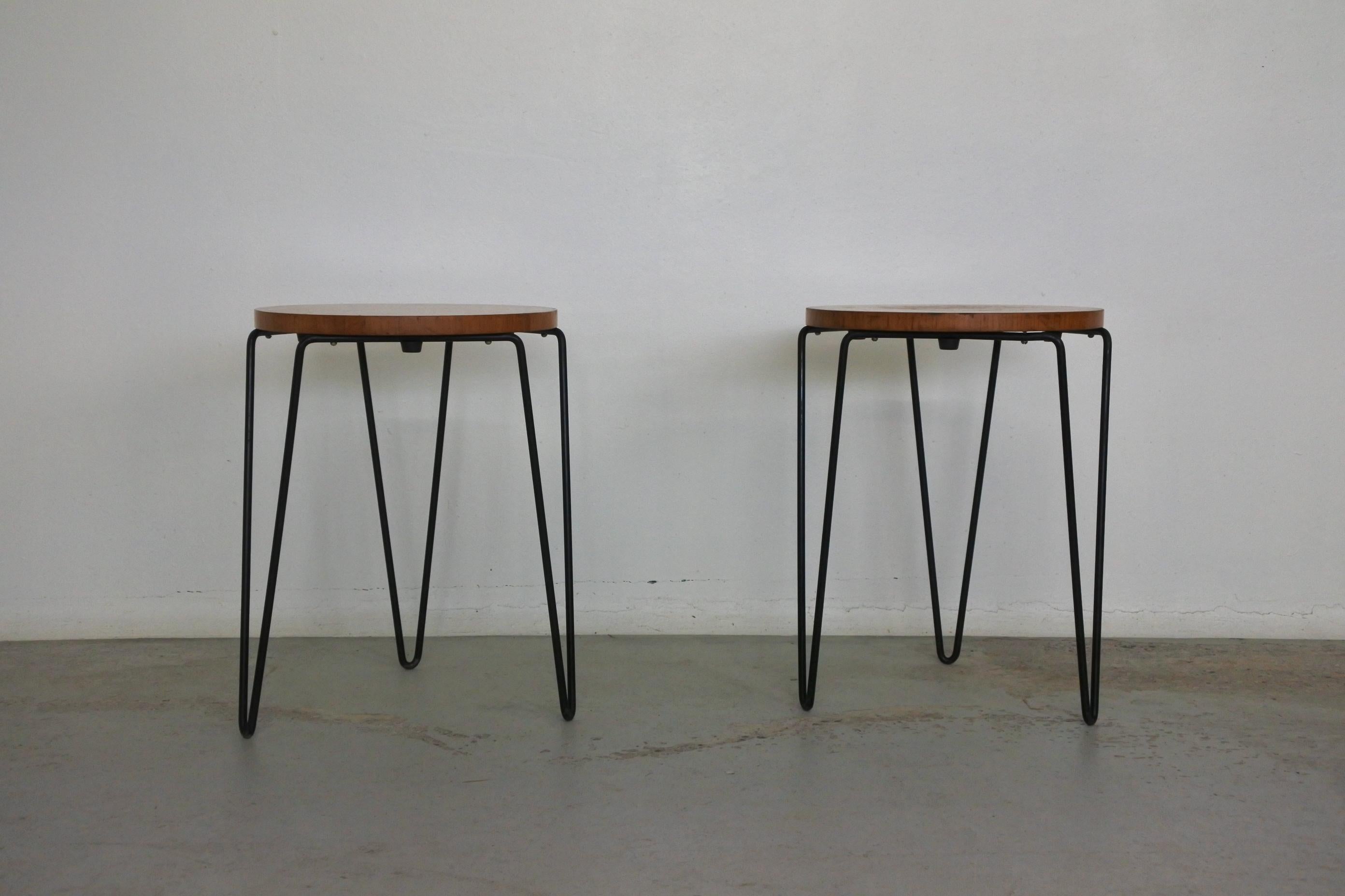Wood Early Pair of Stackable Stools Model 75 by Florence Knoll, 1950s
