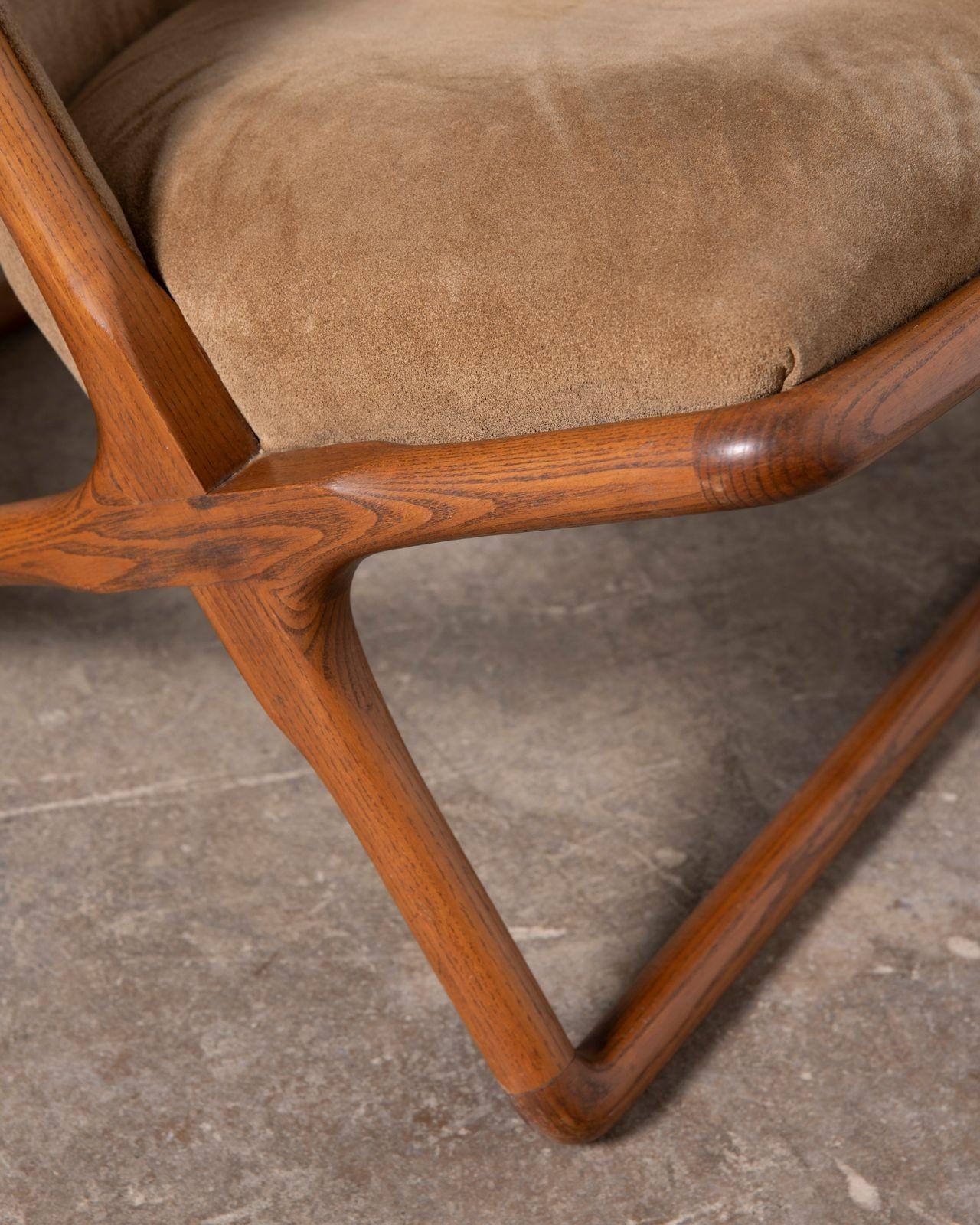 Coppia di sedie a forbice Ward Bennetts in rovere massiccio con camoscio originale color oliva in vendita 5