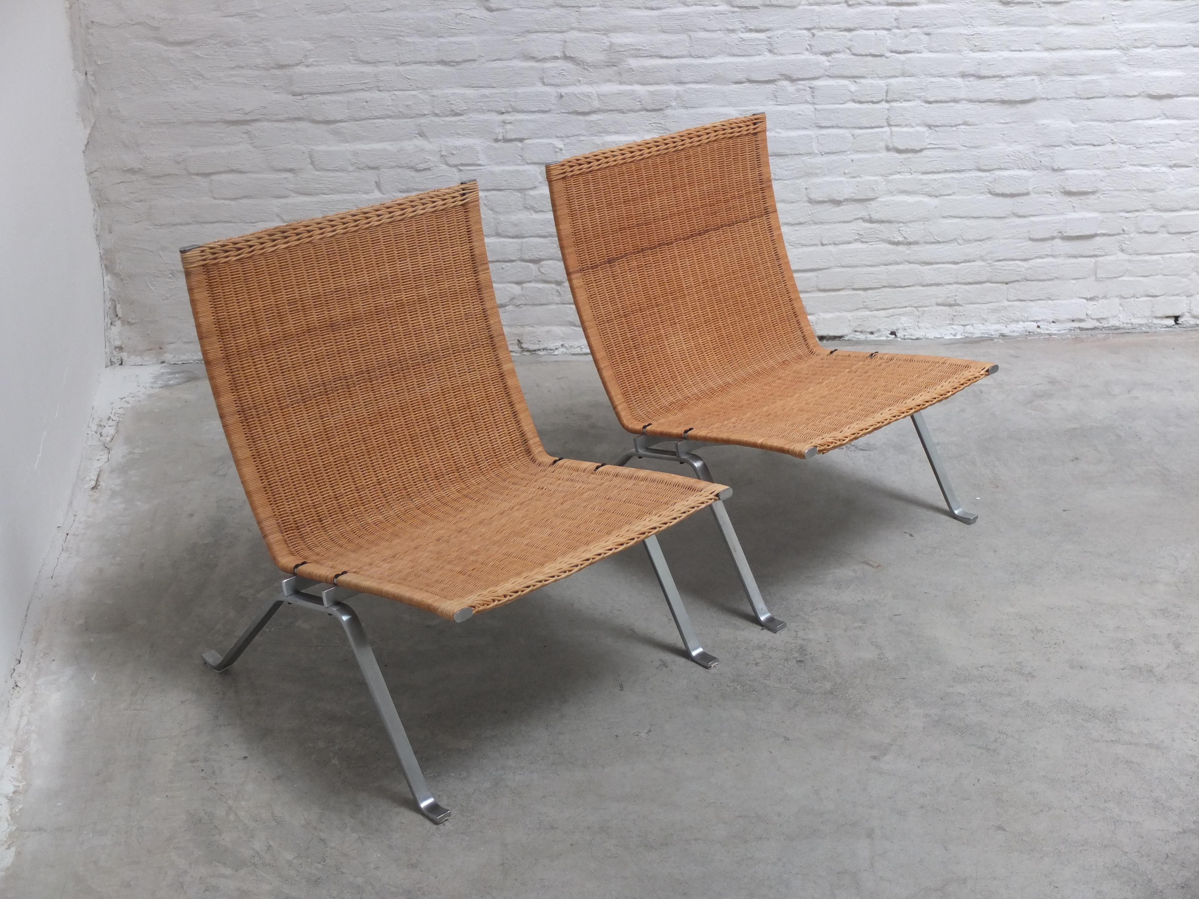 Danish Early Pair of Wicker 'PK22' Easy Chairs by Poul Kjaerholm for Fritz Hansen, 1986
