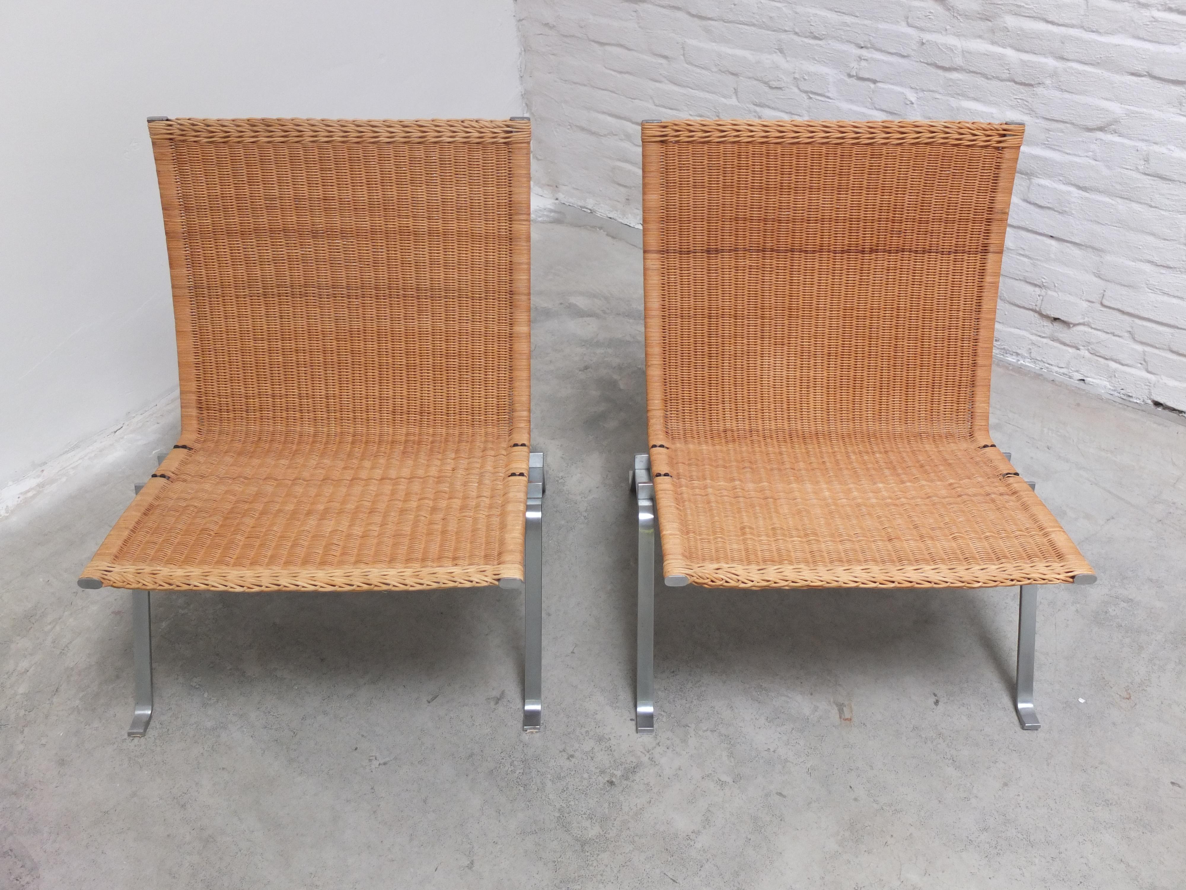 20th Century Early Pair of Wicker 'PK22' Easy Chairs by Poul Kjaerholm for Fritz Hansen, 1986