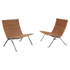 Vintage Early Pair of Wicker 'PK22' Easy Chairs by Poul Kjaerholm for Fritz Hansen, 1986