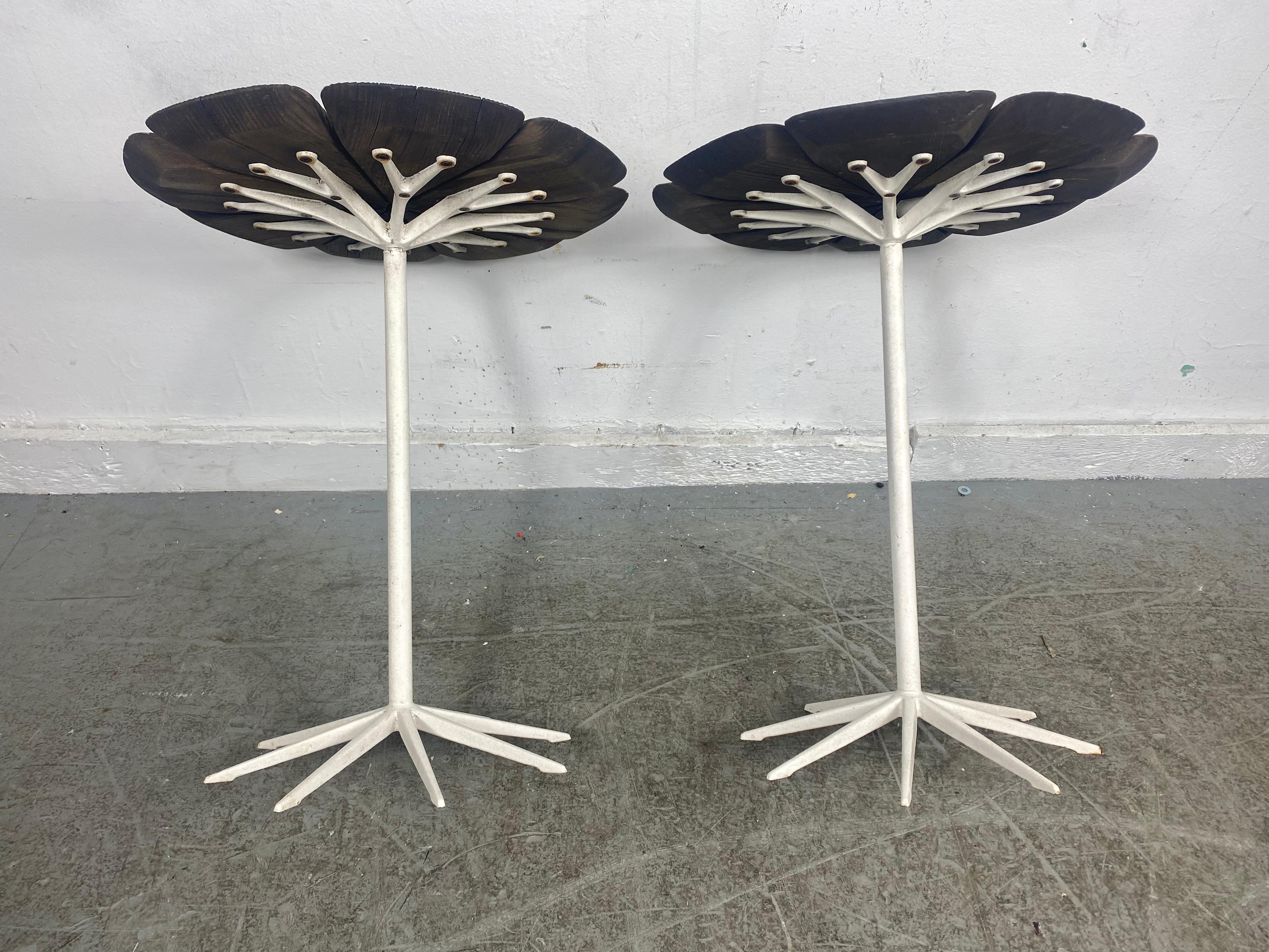 Metal Early Pair Richard Schultz Redwood Petal Side Tables for Knoll For Sale