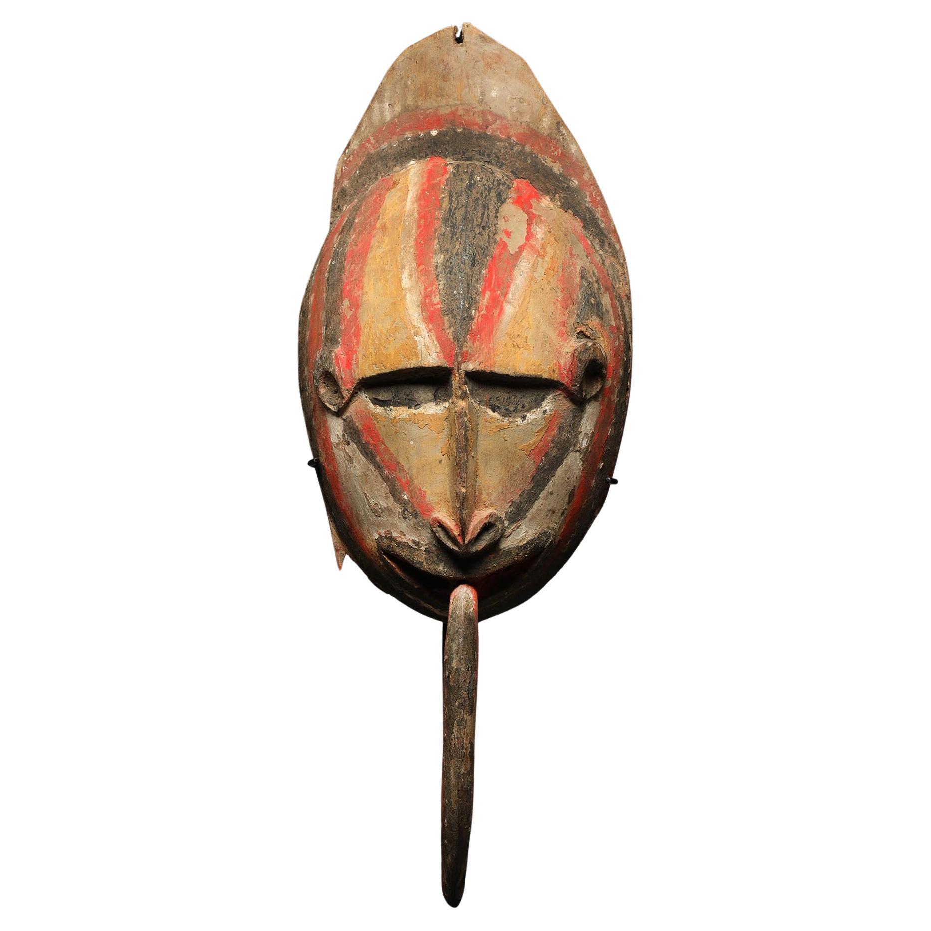 Early Papua New Guinea Painted Maprik Wood Mask Long Tongue Ex M. Hamson For Sale