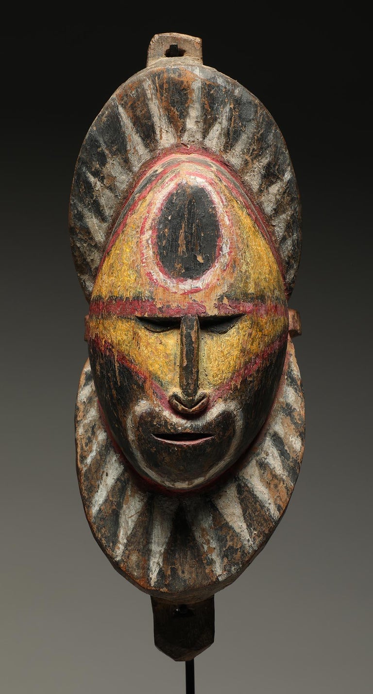 Early Papua New Guinea Sepik Wood Yam Mask Yellow, Red and Black on