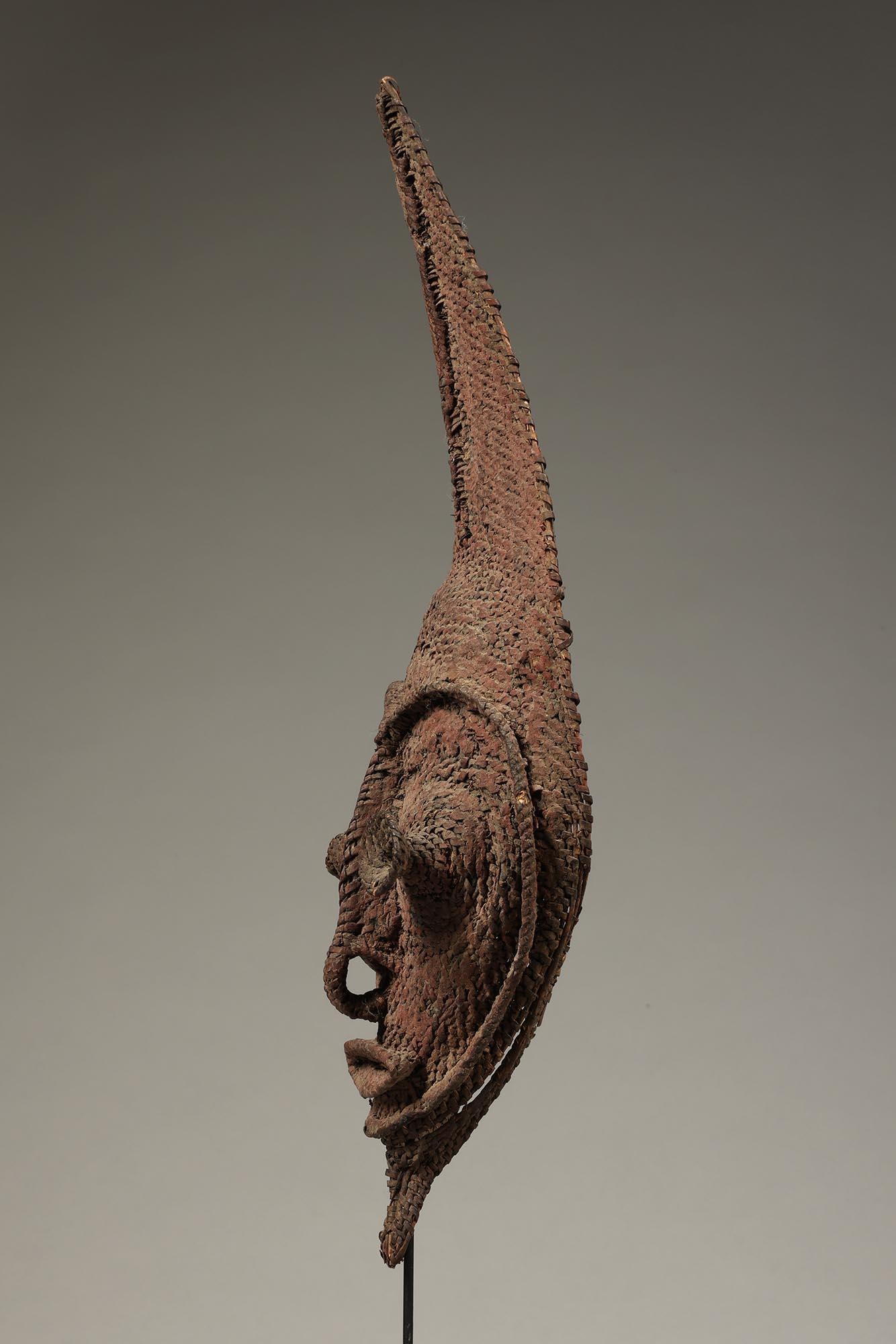 Papua New Guinean Early Papua New Guinea Sepik Woven Raffia Talipun Mask Red Pigments ex Hamson For Sale