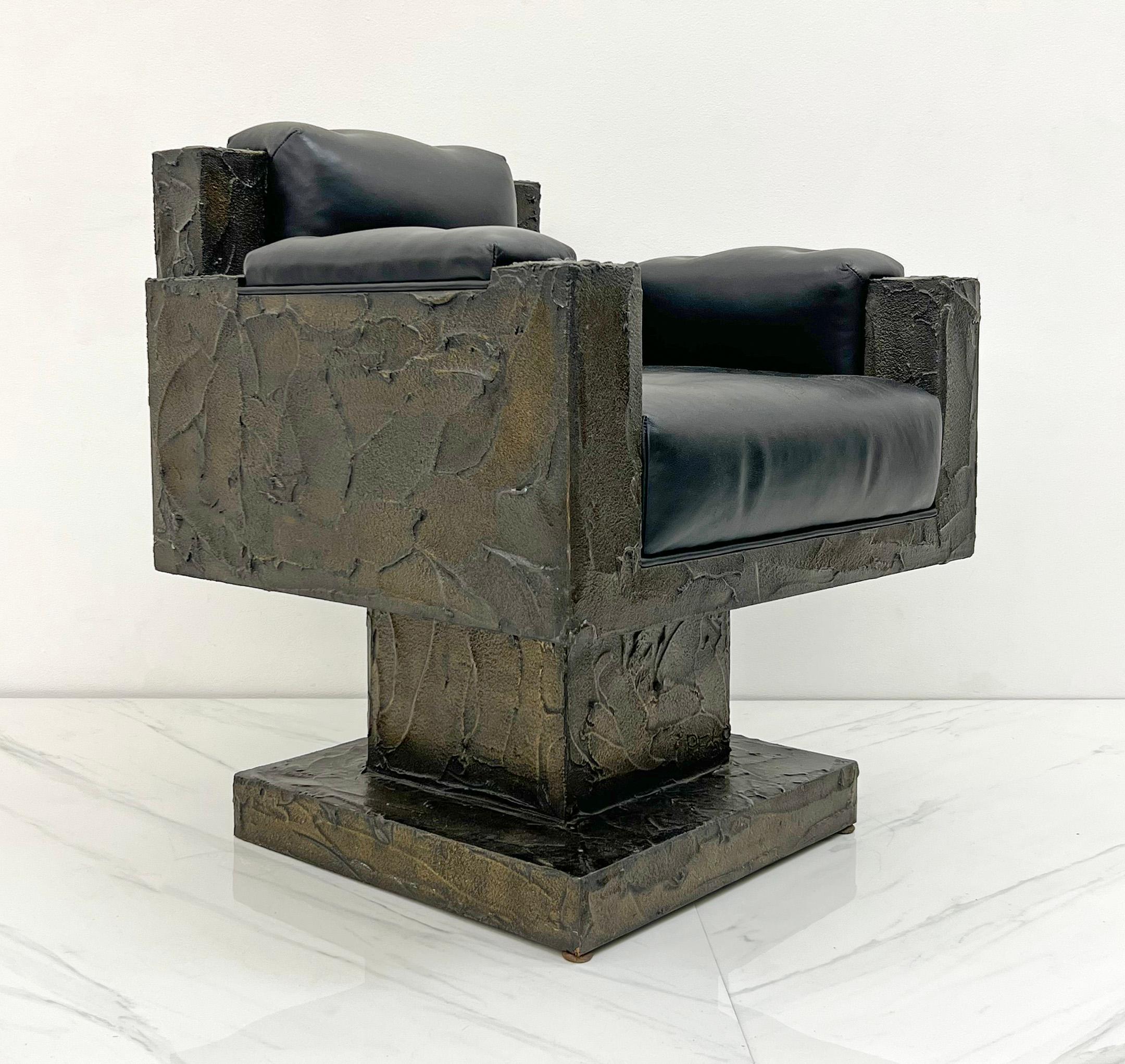 Brutalisme Chaise trône en bronze sculpté Paul Evans, signée et datée, 1969 en vente