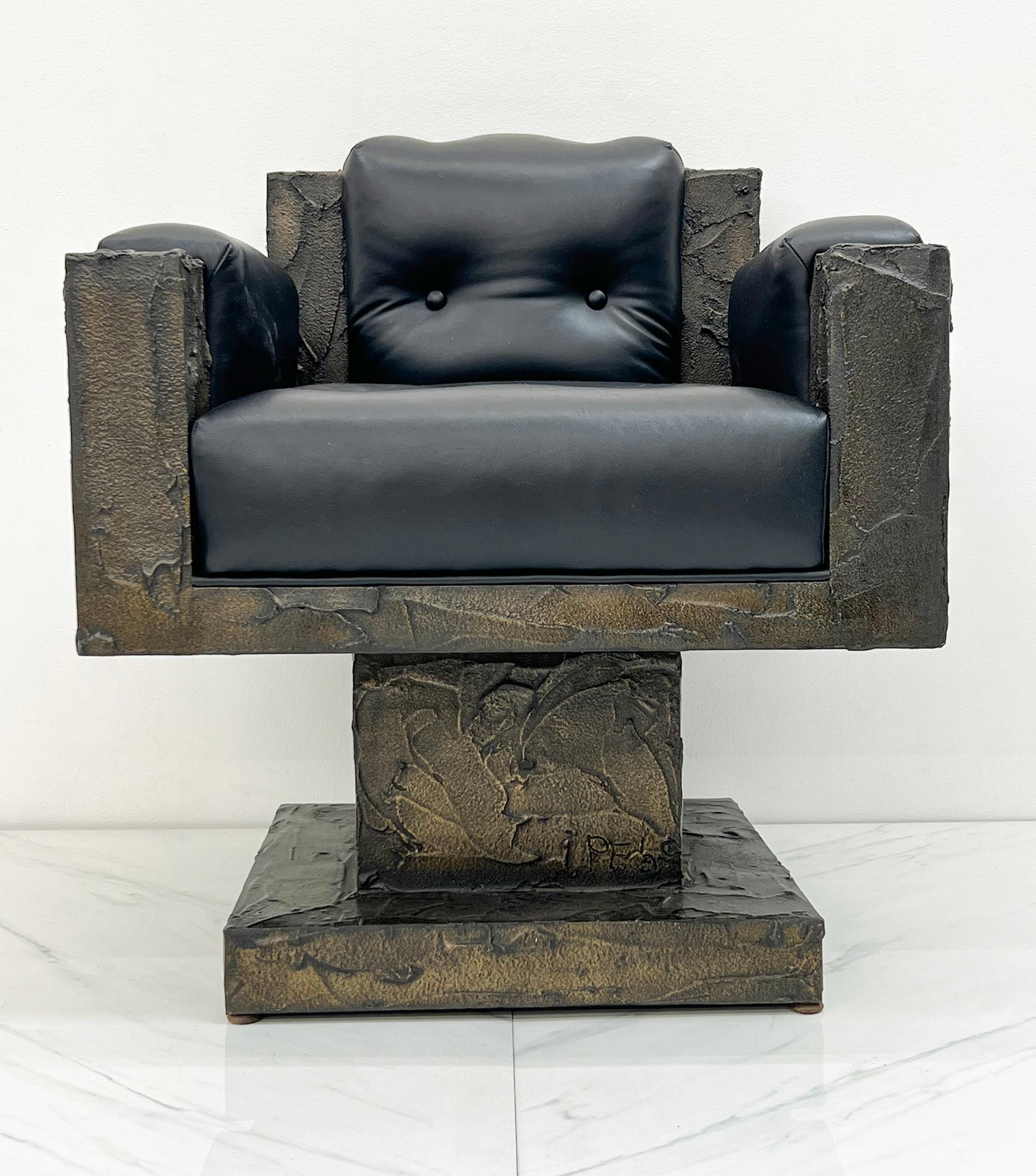 Early Paul Evans Sculpted Bronze Throne Chair, Signed and Dated, 1969 In Good Condition For Sale In Culver City, CA