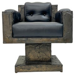 Vintage Early Paul Evans Sculpted Bronze Throne Chair, Signed and Dated, 1969