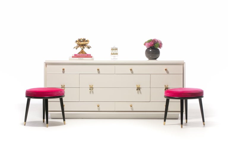 Early Paul Frankl X Brass Pull Dresser for Johnson Furniture in White Chocolate 6