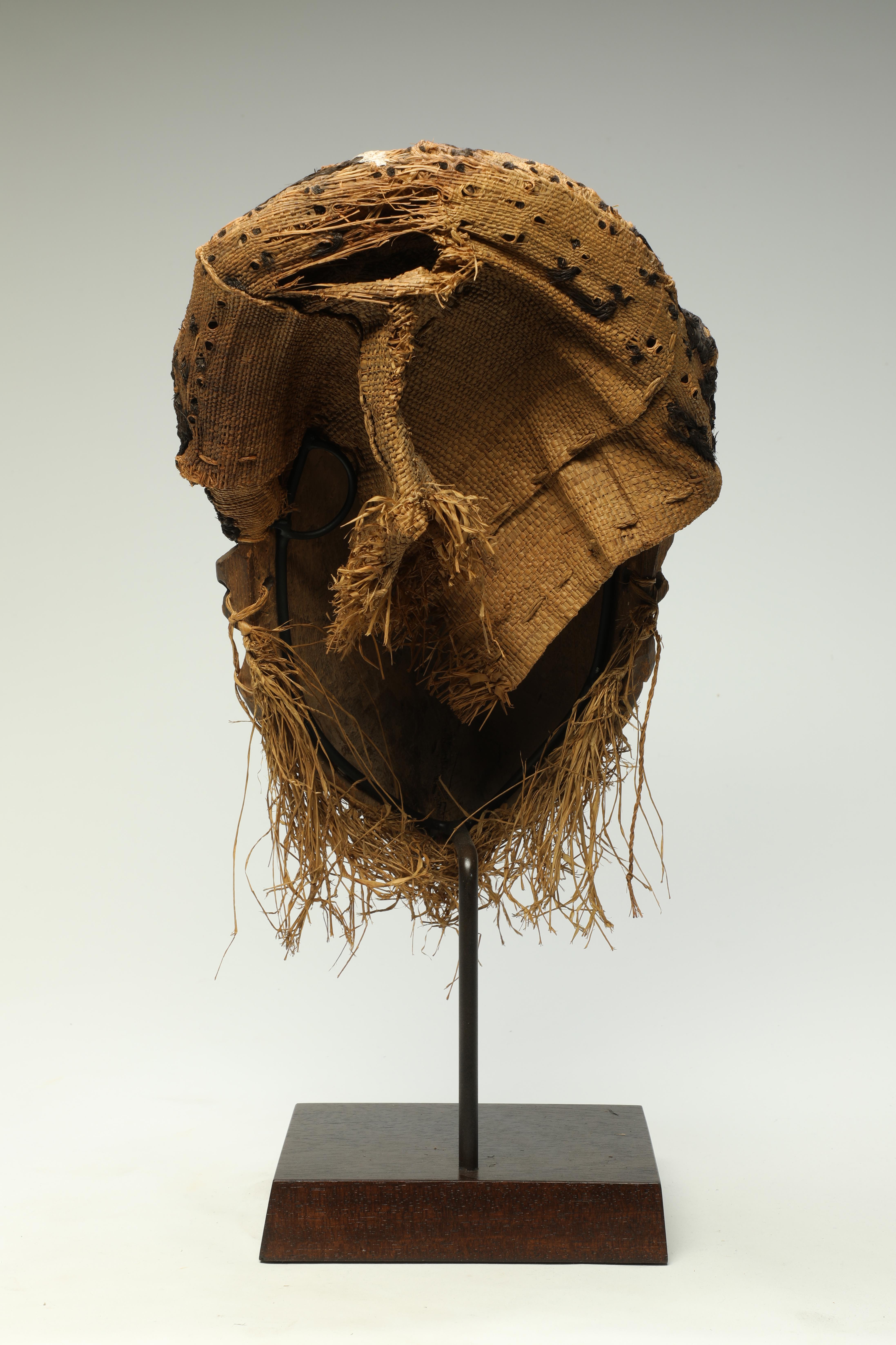 20th Century Early Pende Giwoyo Mask with Strong Face and Woven Black Raffia Hair Cap  For Sale