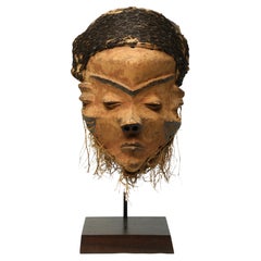 Early Pende Giwoyo Mask with Strong Face and Woven Raffia Hair CAP