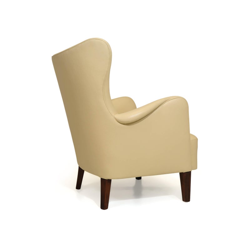 Danish Early Peter Hvidt Lounge Chair in Light Yellow Cream Leather For Sale