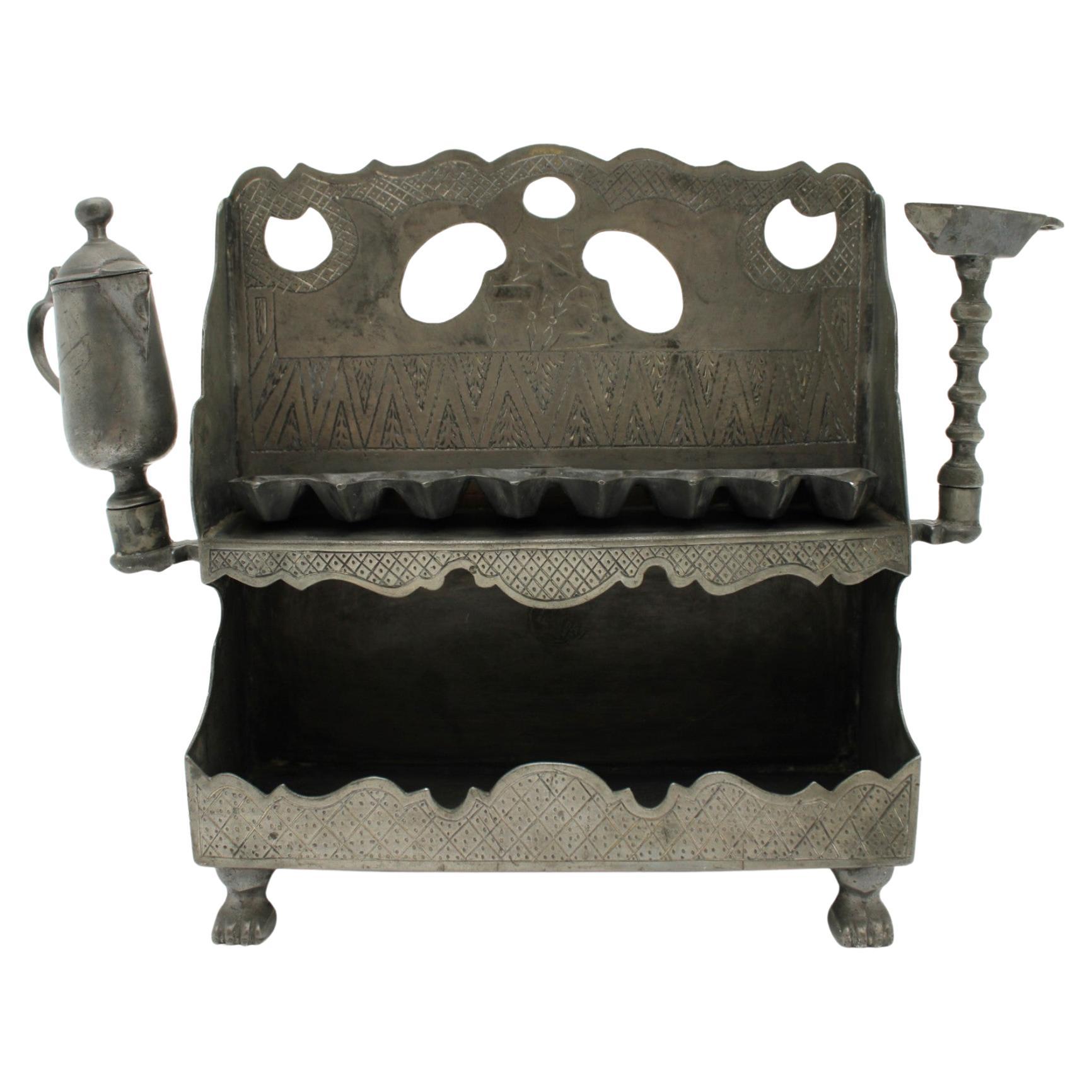 Lampada Hanukkah in peltro, Germania, 1732