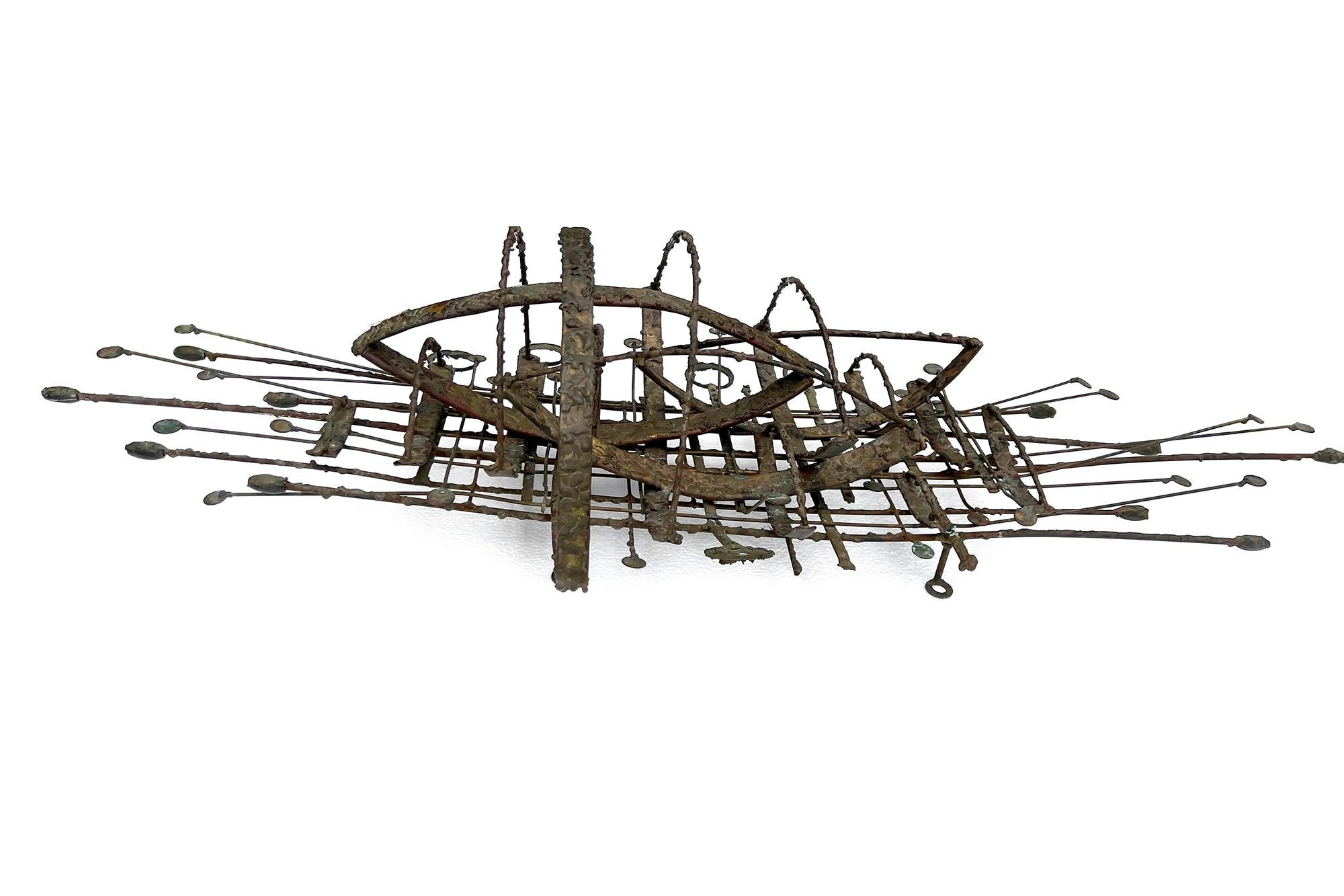 Mid-Century Modern Early Phil Rowe Torched Metal and Copper Chicago Brutalist Sculpture For Sale