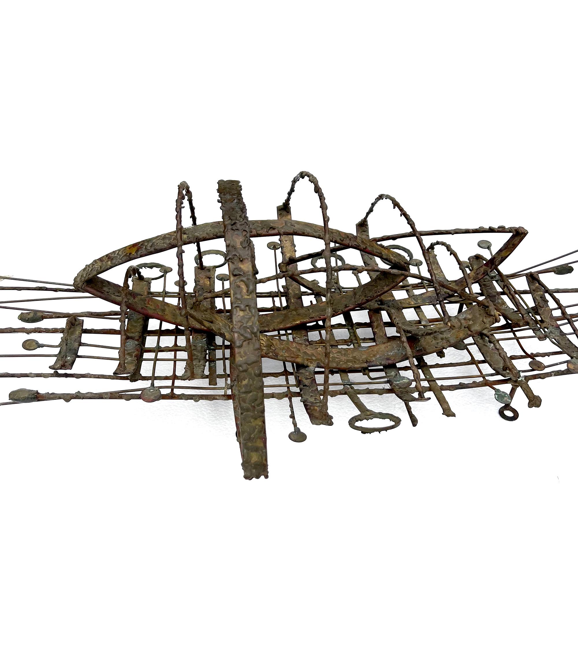 American Early Phil Rowe Torched Metal and Copper Chicago Brutalist Sculpture For Sale