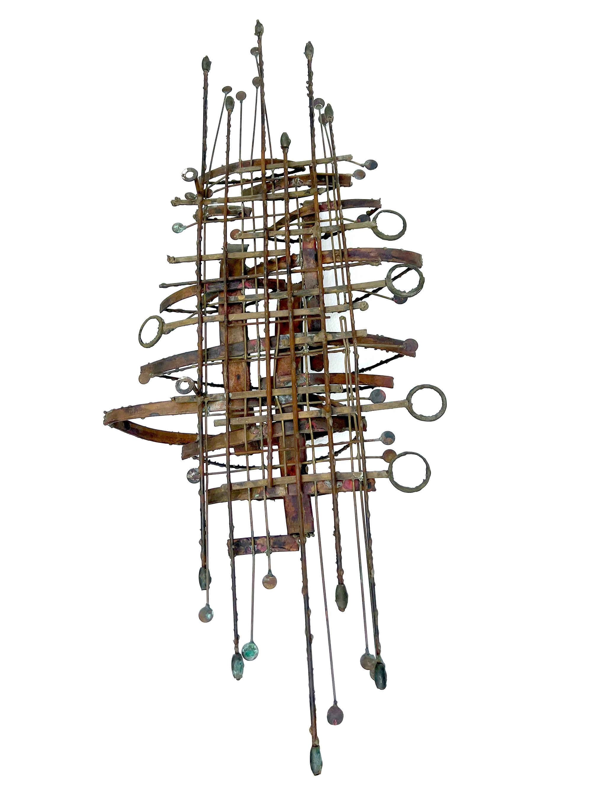 Mid-20th Century Early Phil Rowe Torched Metal and Copper Chicago Brutalist Sculpture For Sale