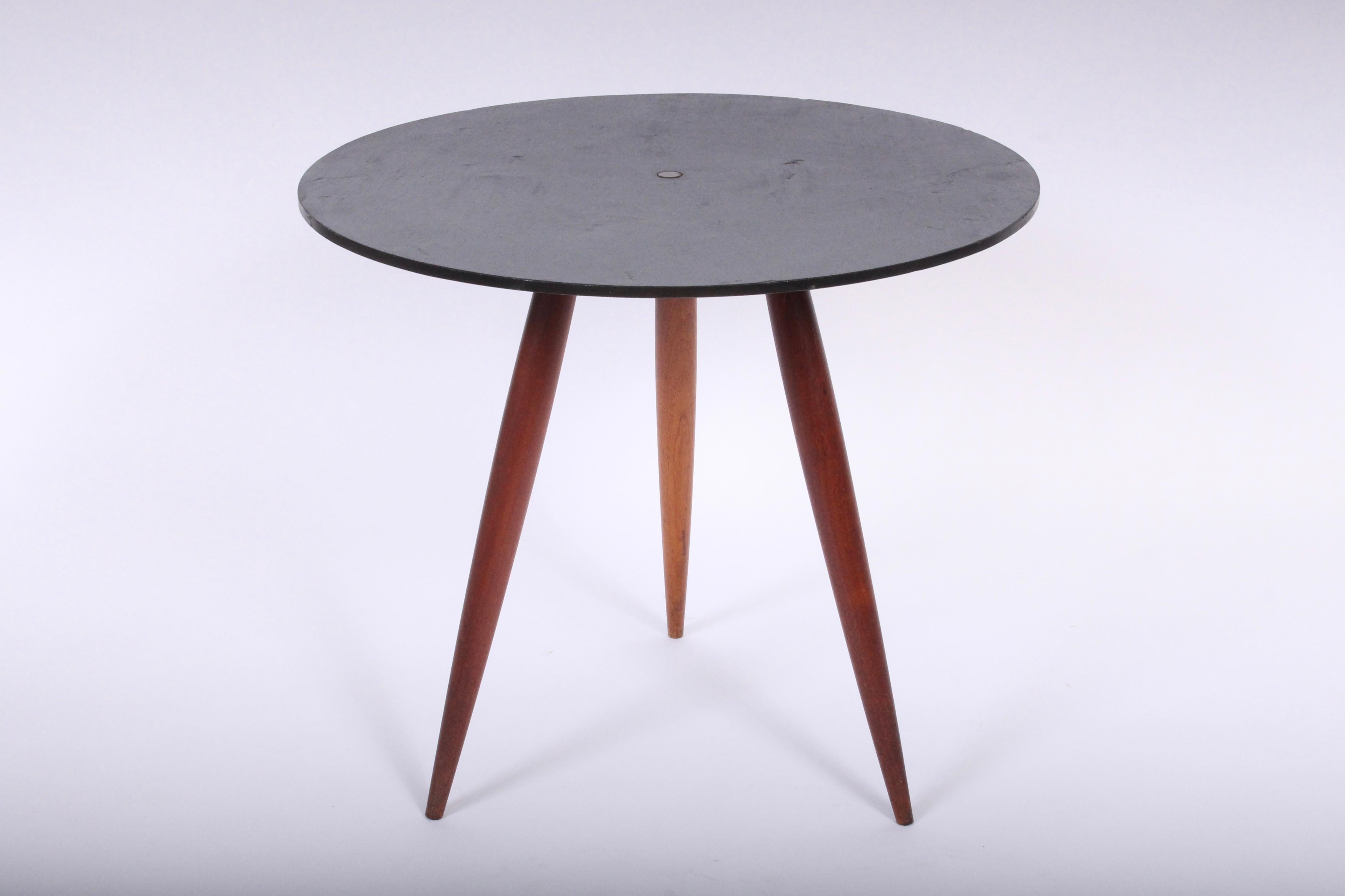 Mid-Century Modern Phillip Lloyd Powell Circular Charcoal Slate and Walnut Occasional Table, 1960 For Sale