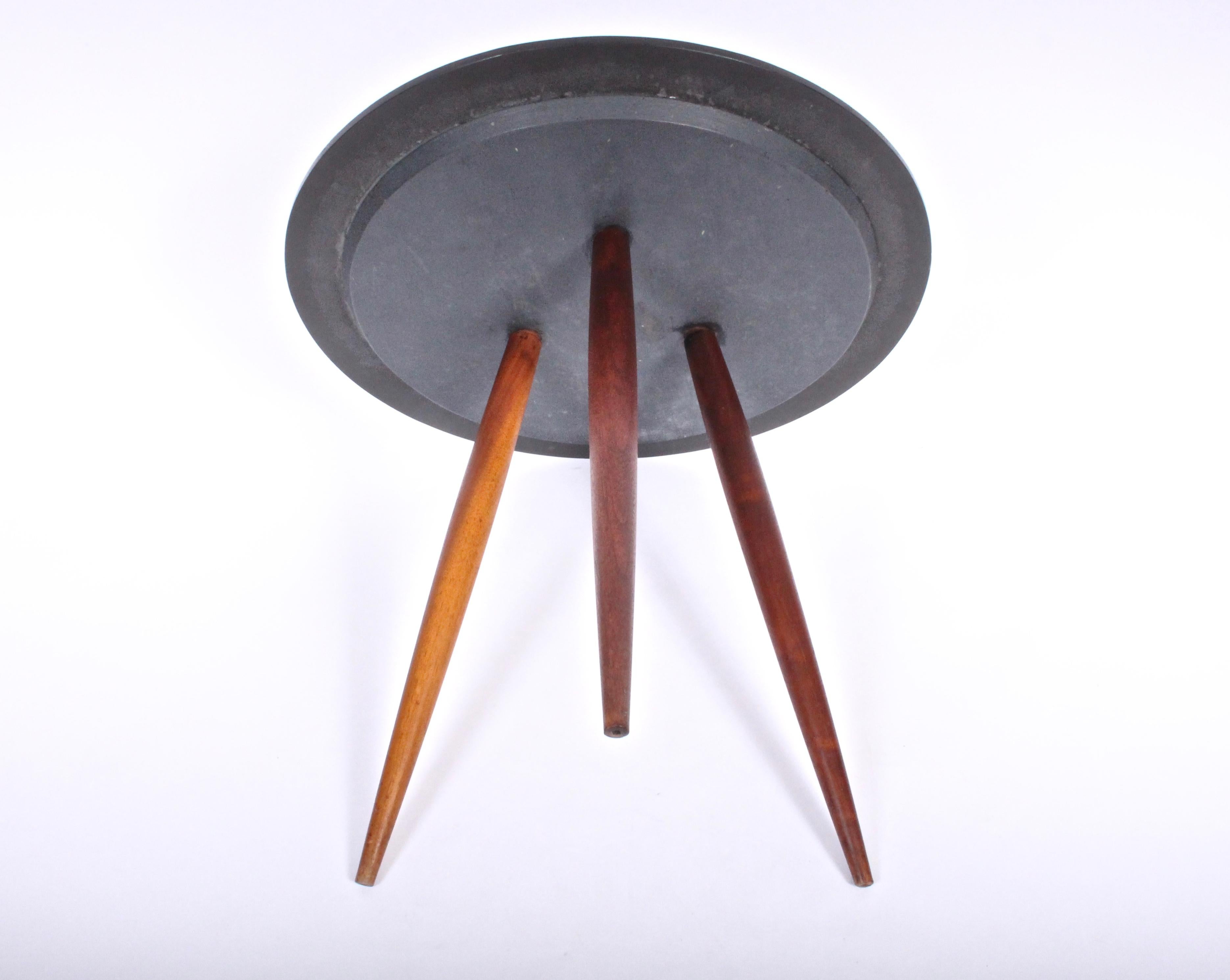 Phillip Lloyd Powell Charcoal Slate & Walnut Tripod Occasional Table, 1960 For Sale 9