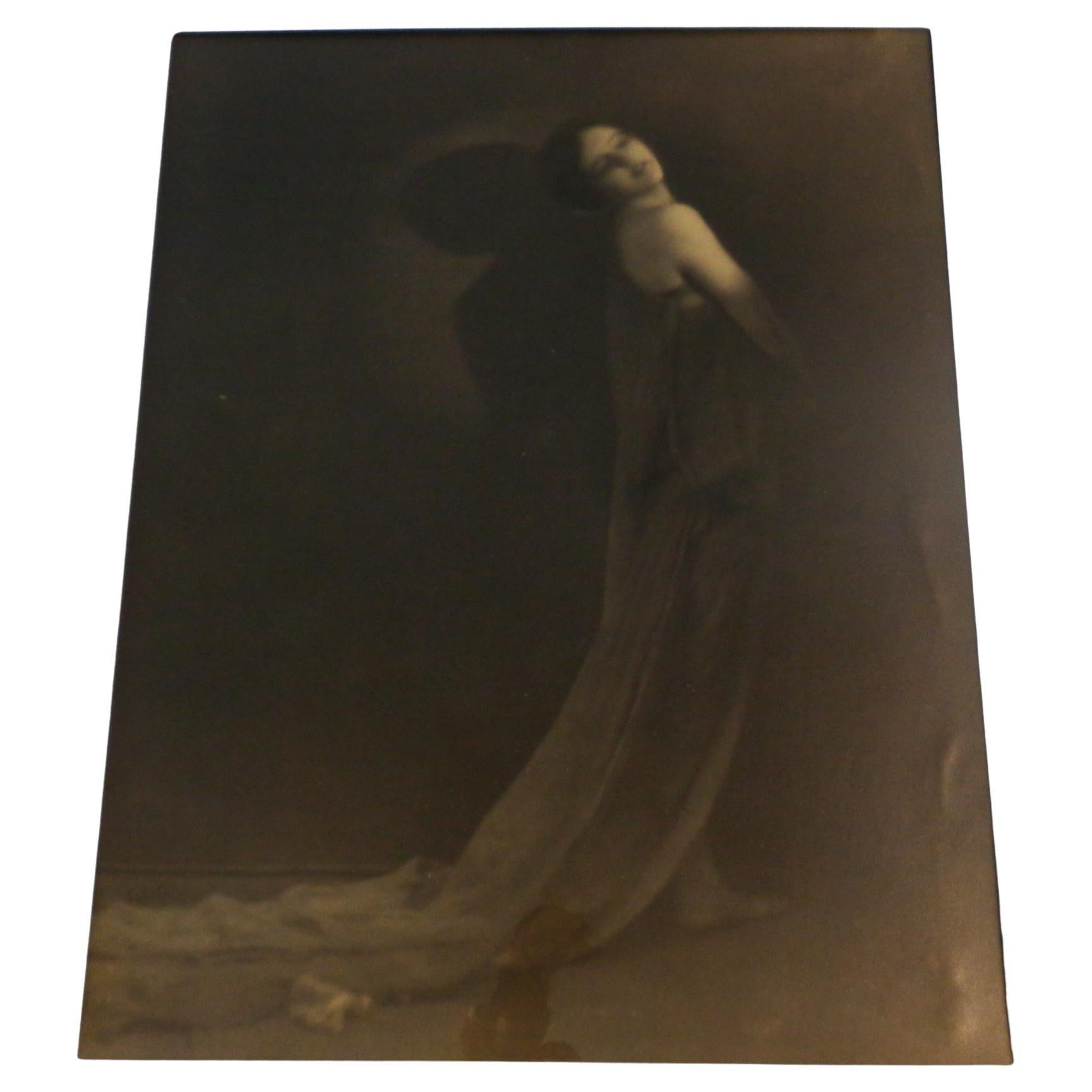 Early 20th Century Early Pictorialist Sepia Tone Gelatin Silver Print Photograph Sultry Woman For Sale
