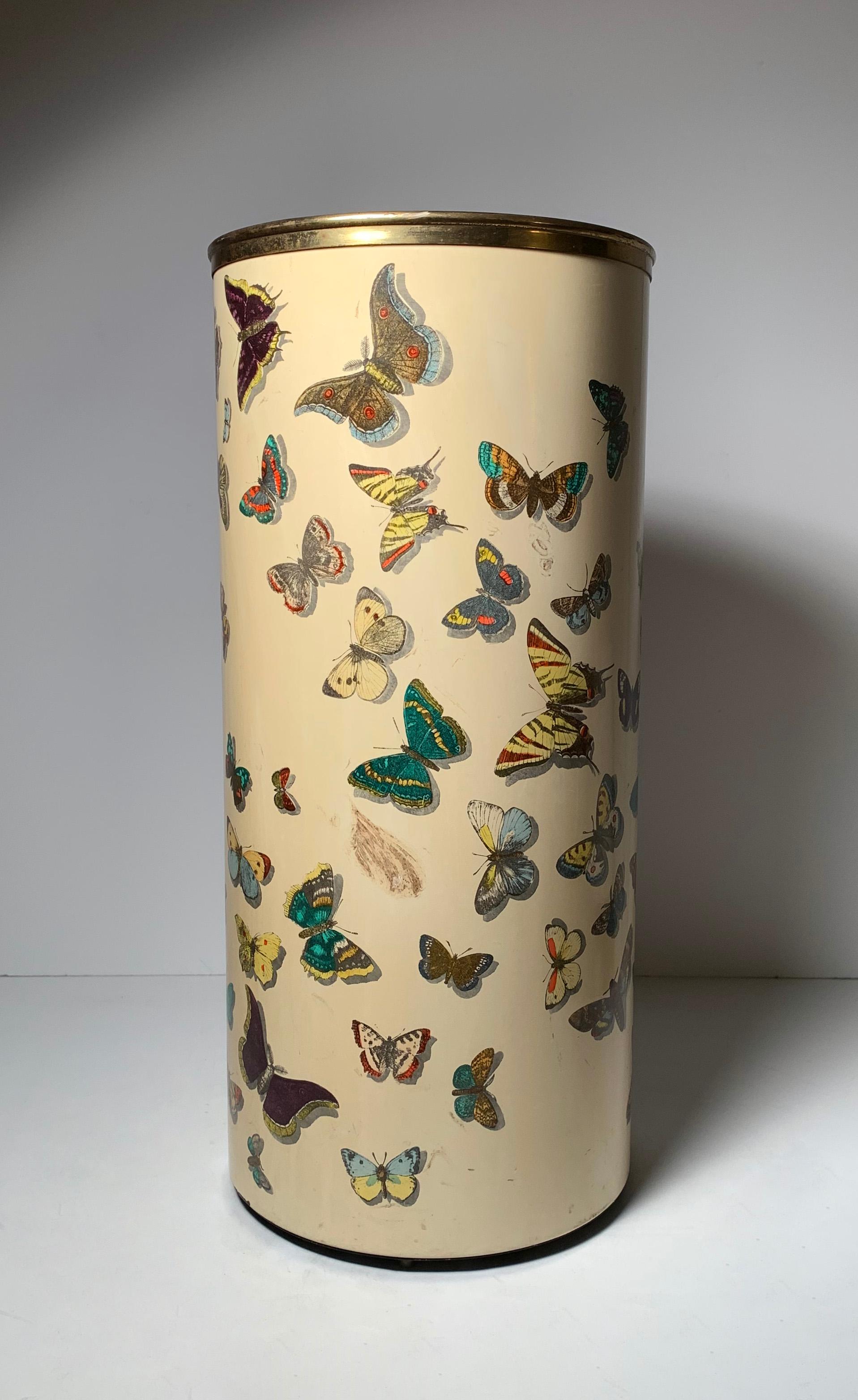 Mid-Century Modern Early Piero Fornasetti Butterflies Farfalle Umbrella Stand For Sale