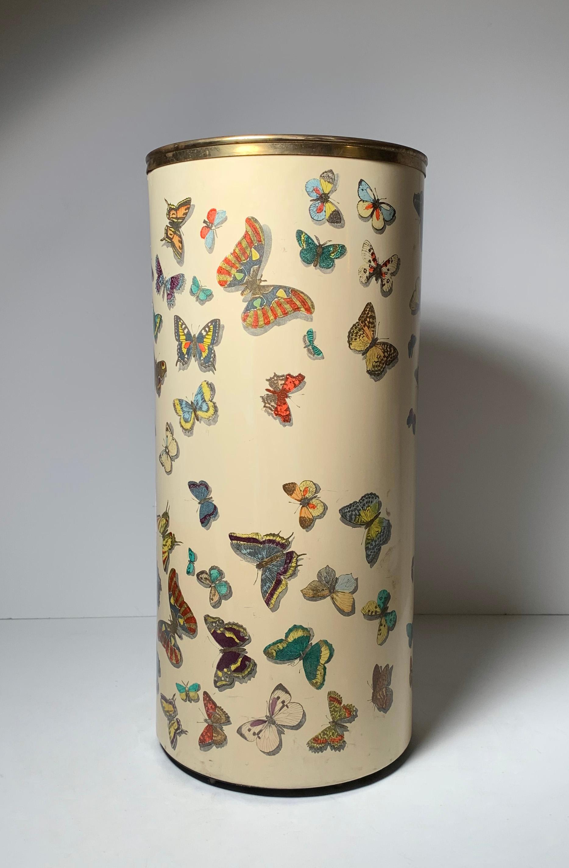 Early Piero Fornasetti Butterflies Farfalle Umbrella Stand In Fair Condition For Sale In Chicago, IL
