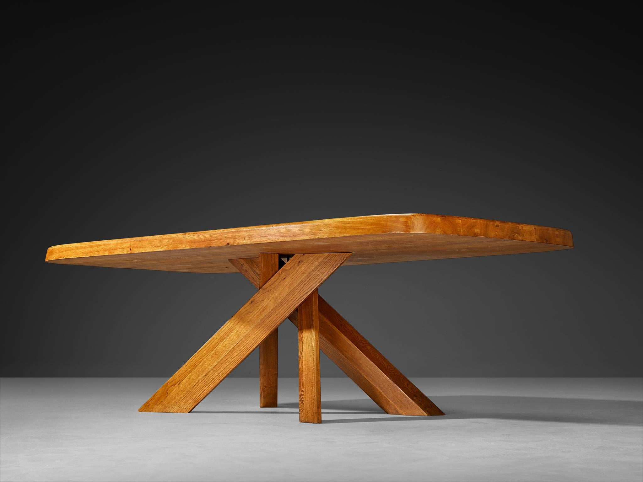 French Early Pierre Chapo Aban 'T35D' Dining Table in Solid Elm For Sale