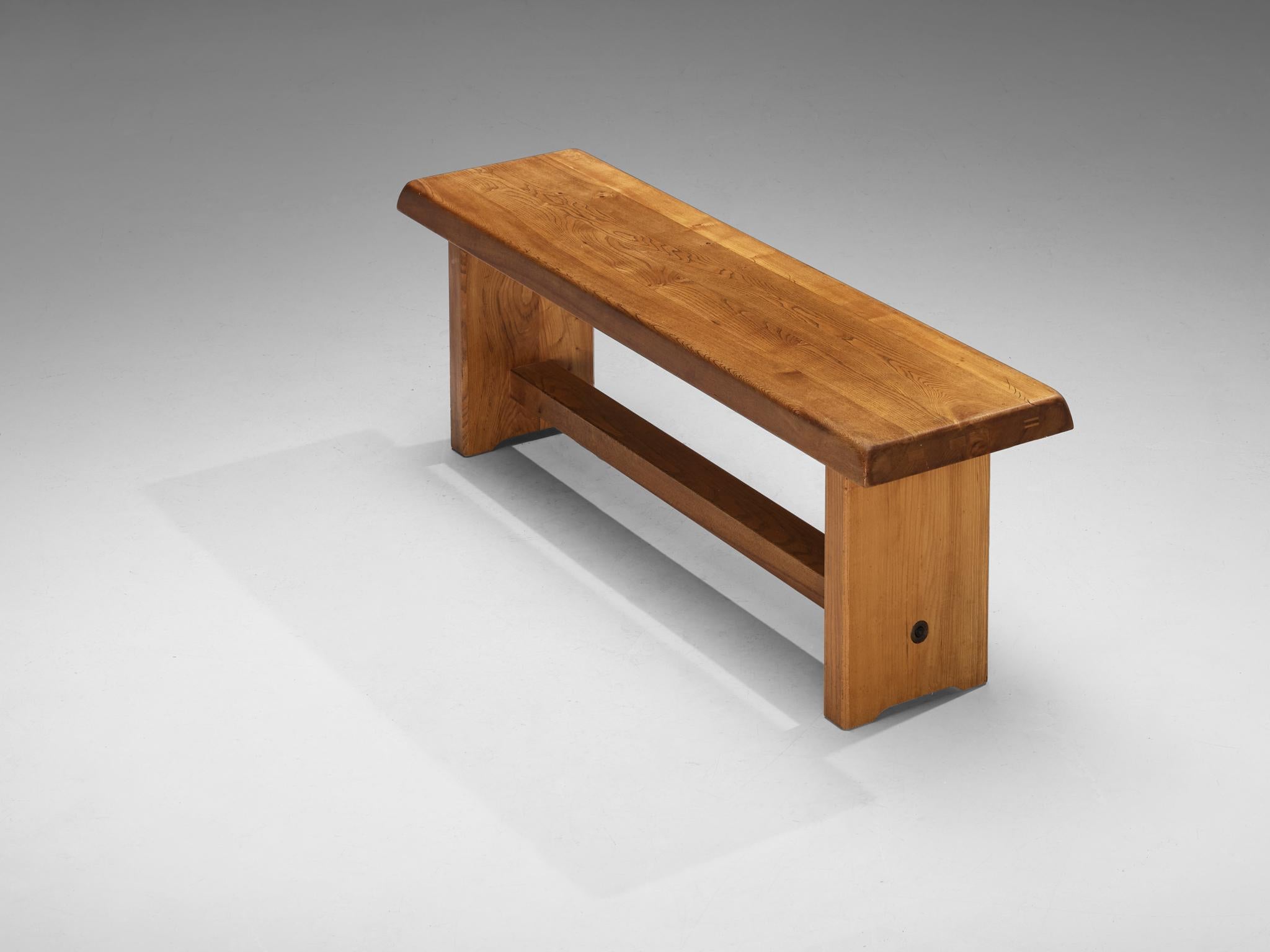 Mid-Century Modern Early Pierre Chapo Bench in Solid Elm For Sale