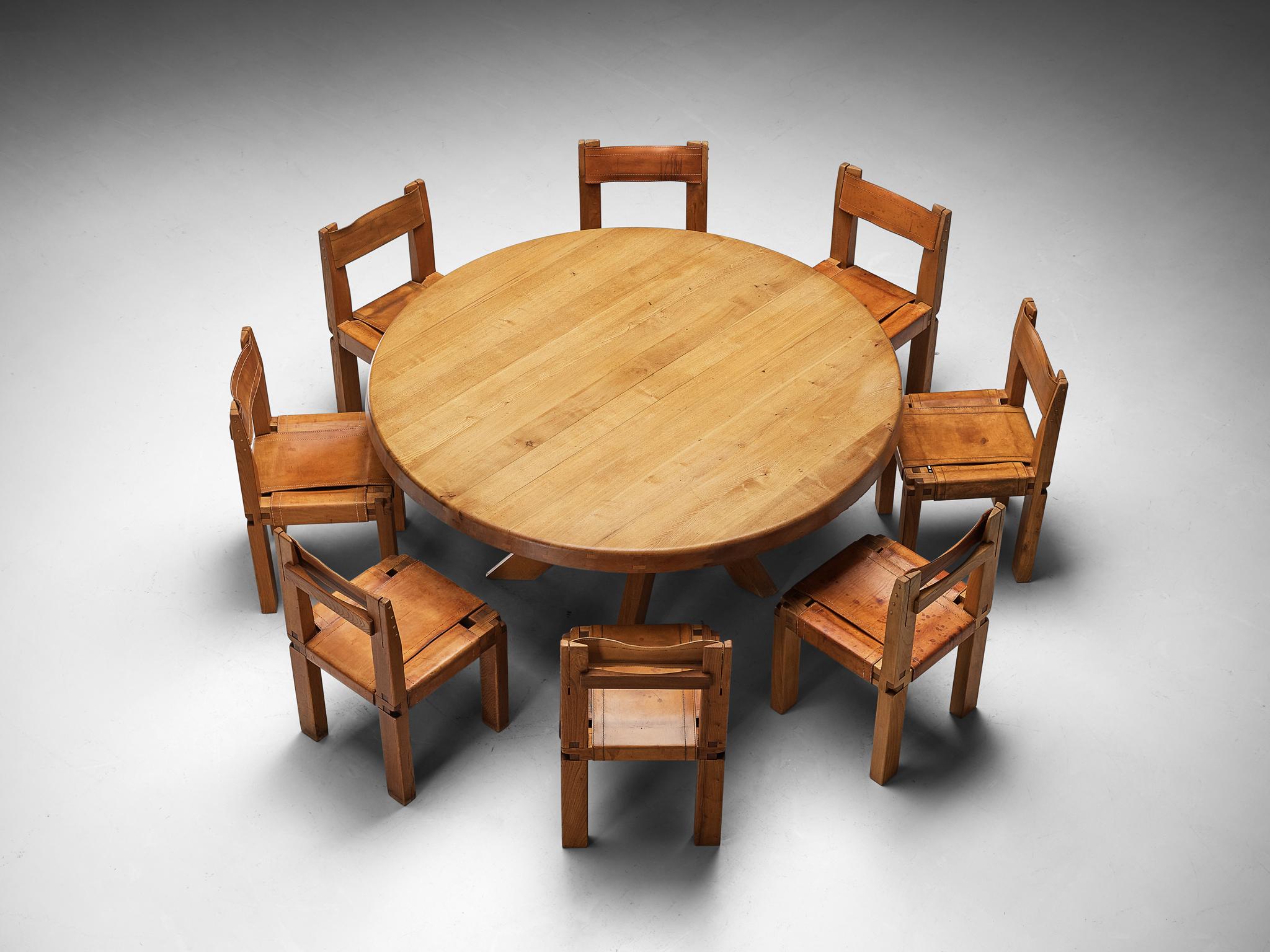 Early Pierre Chapo Dining Set With T21E Table and Twelve S11 Dining Chairs  In Good Condition For Sale In Waalwijk, NL