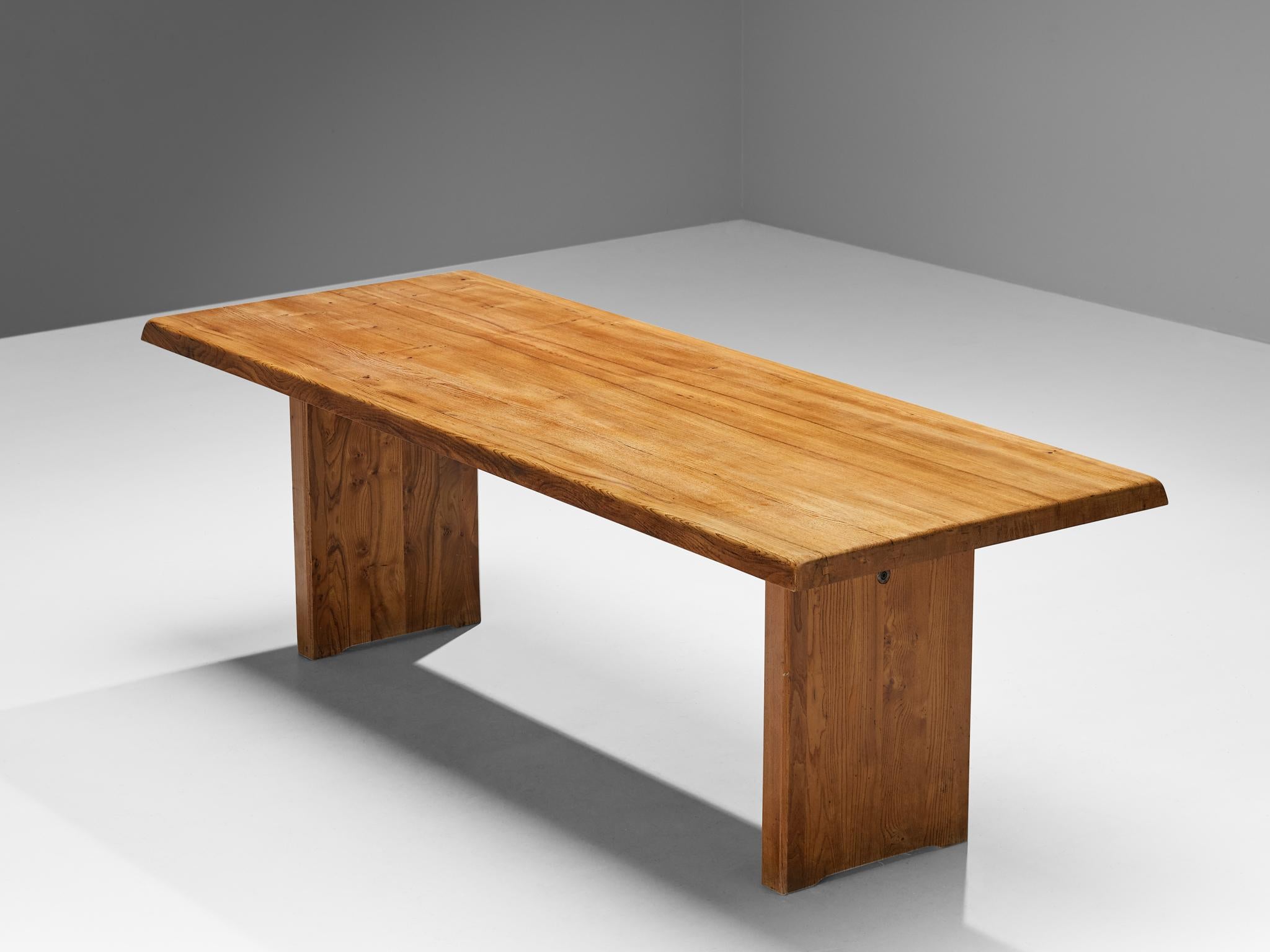 Early Pierre Chapo, dining table, model 'T14D', elm, France, 1960s

This dining table is designed by the French designer Pierre Chapo. The rectangular tabletop with sloping edges, and rests on a two-legged base. Strong and simplified design which