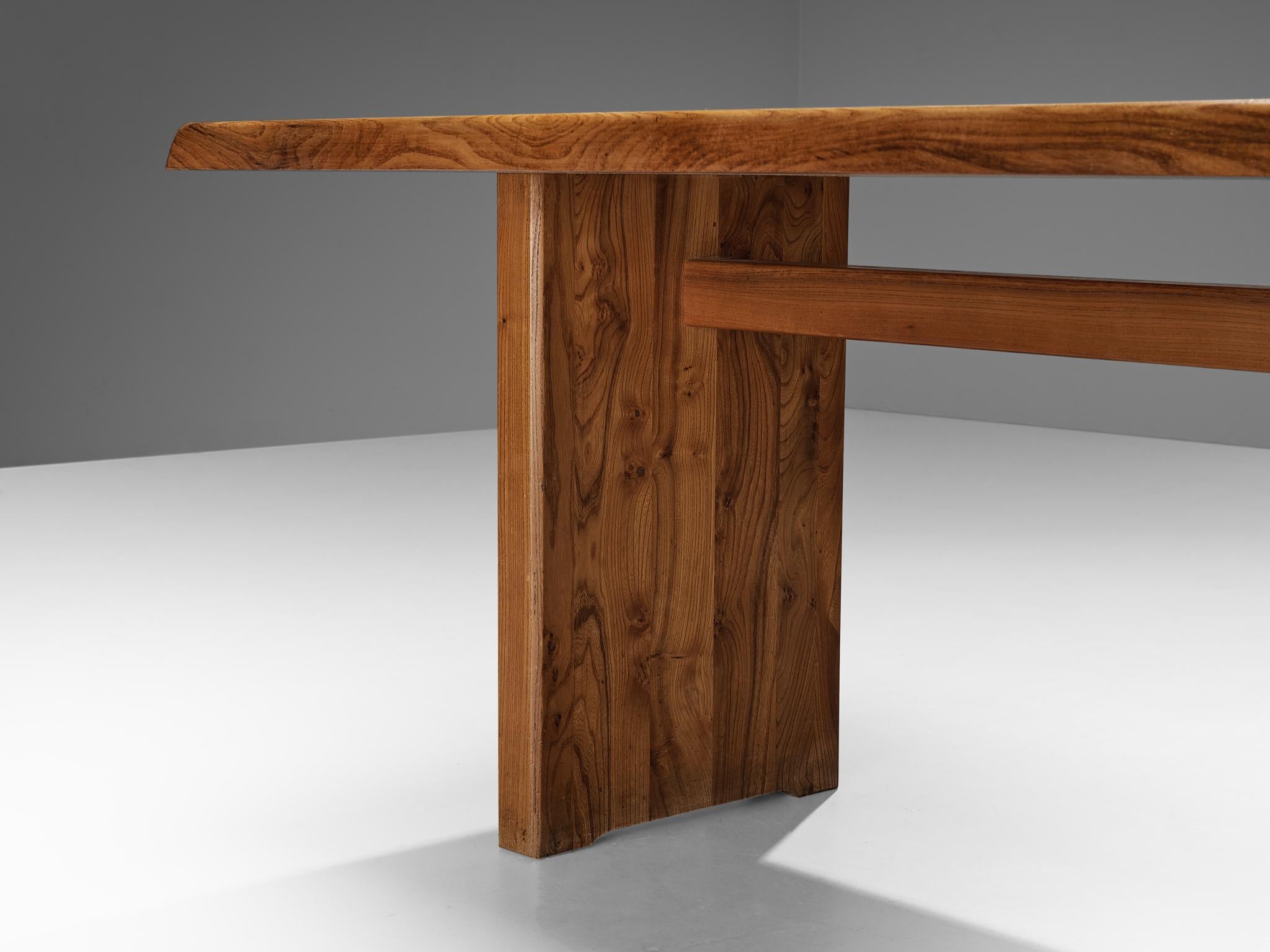 Early Pierre Chapo Dining Table Model 'T14D' in Solid Elm  2