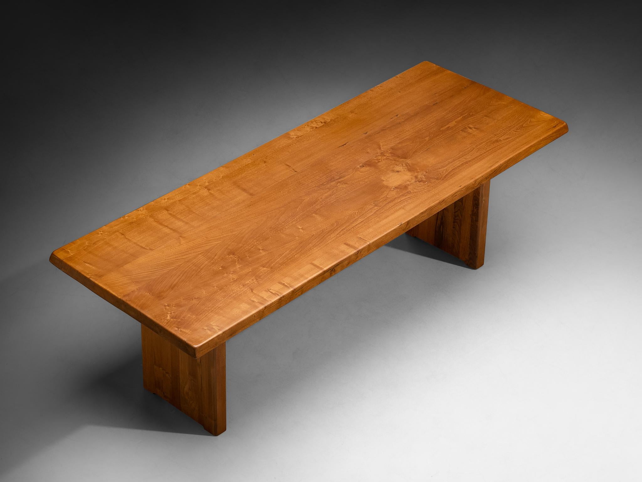Pierre Chapo, dining table, model 'T14D', solid elm, France, circa 1978

This table is an early edition by Pierre Chapo, celebrated for his dedication to clean, functional design principles. It features a rectangular top with gently sloping edges,