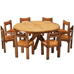 Retro Early Pierre Chapo Dining Table T21E and Eight S11 Dining Chairs 160cm/62.99in.