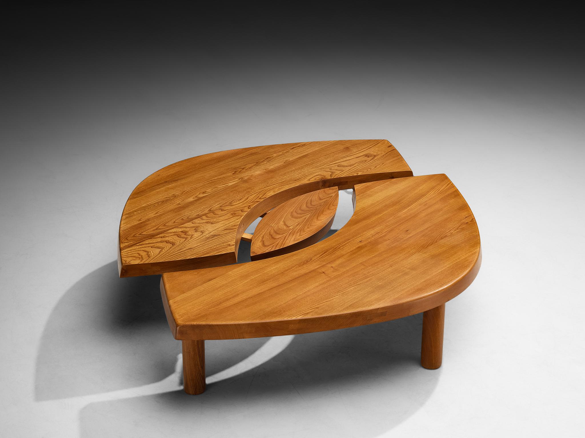 Pierre Chapo, 'L'oeil' coffee table, model 'T22C', solid elm, France, design ca. 1972 

This coffee table is an early edition designed by the French designer and master woodworker Pierre Chapo (1927-1987), known for his hallmark use of solid elmwood