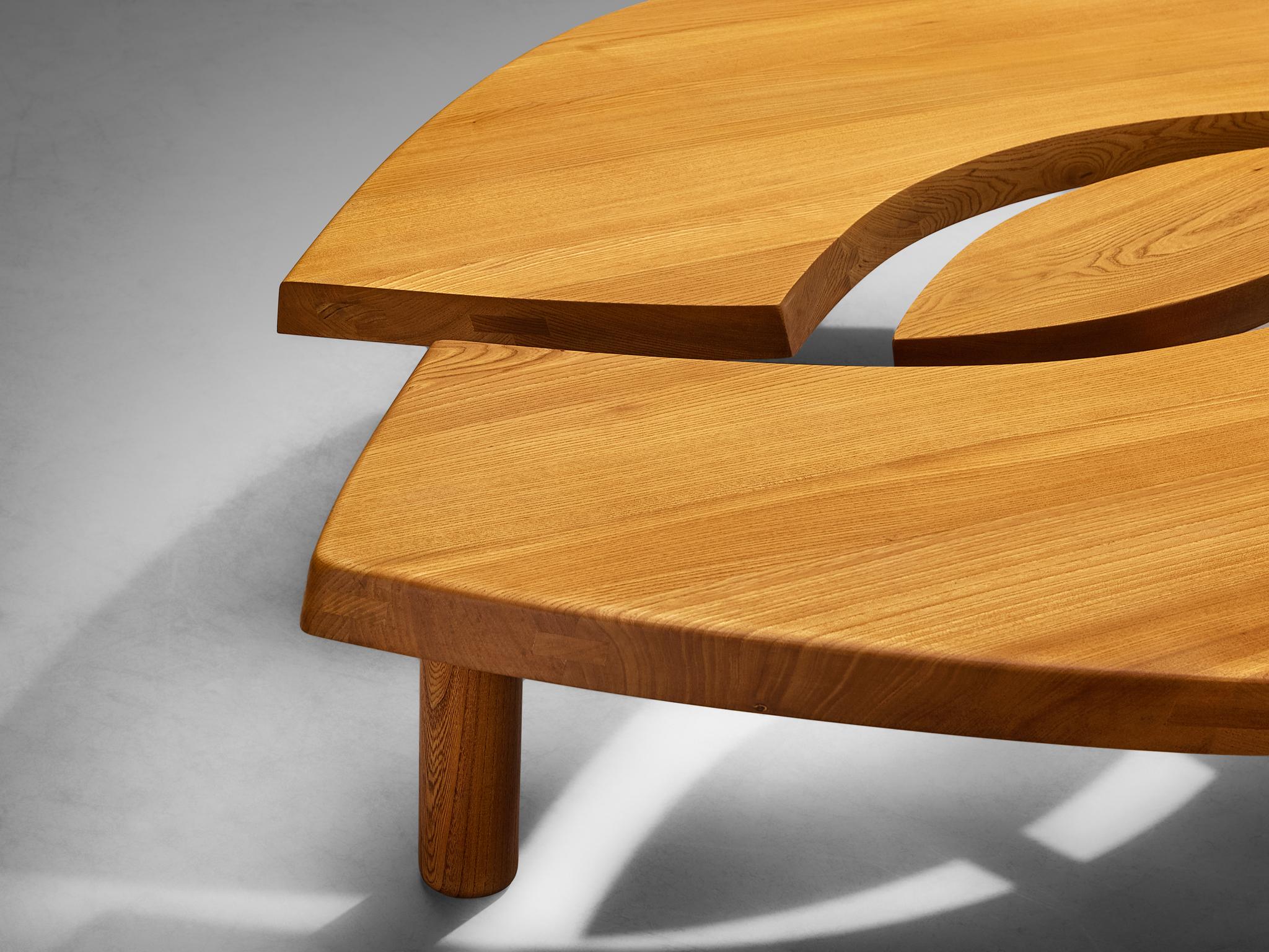 Mid-Century Modern Early Pierre Chapo Large Coffee Table 'L'oeil' in Solid Elm T22C For Sale