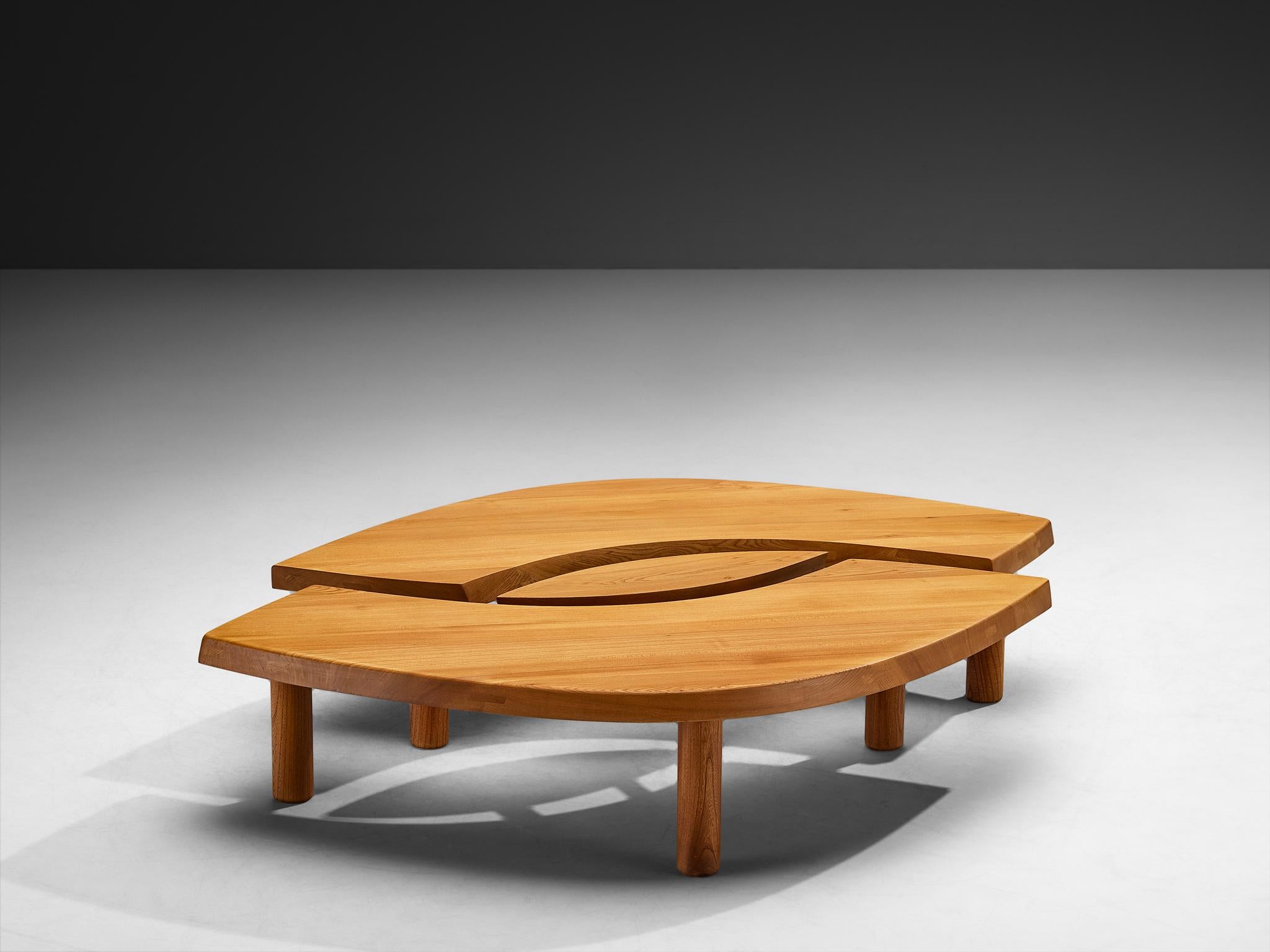 French Early Pierre Chapo Large Coffee Table 'L'oeil' in Solid Elm T22C For Sale