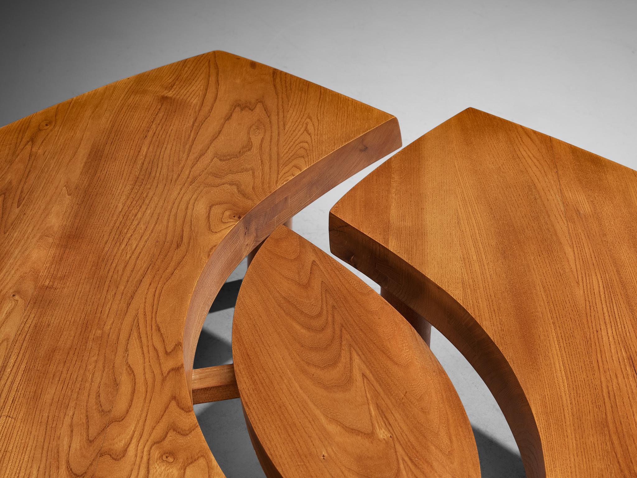 French Early Pierre Chapo Large Coffee Table 'L'oeil' in Solid Elm T22C