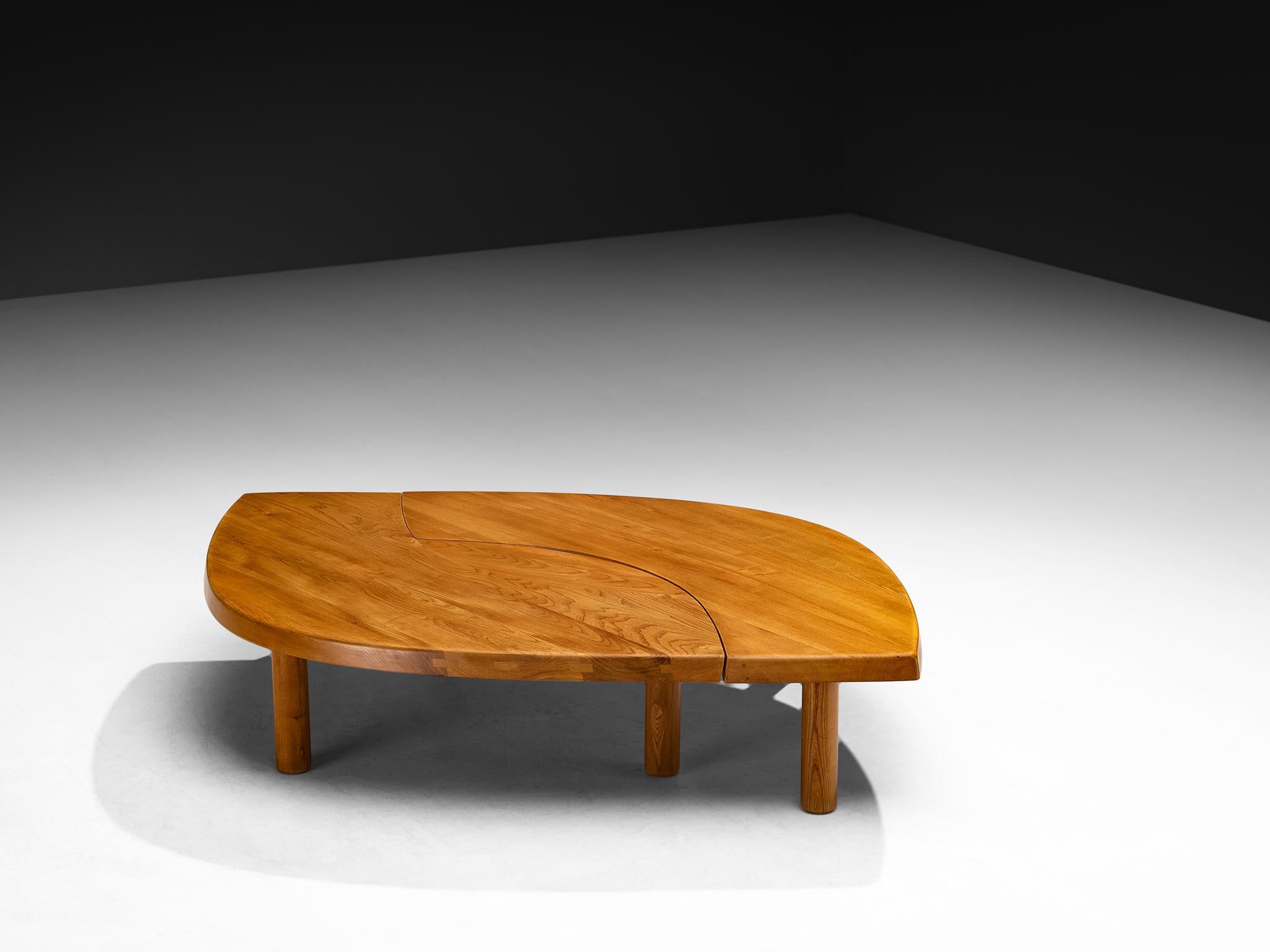 Early Pierre Chapo Large Coffee Table 'L'oeil' in Solid Elm T22C In Good Condition In Waalwijk, NL