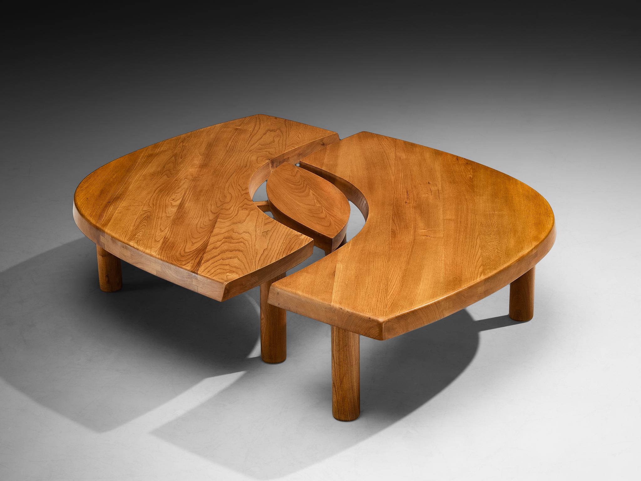 Late 20th Century Early Pierre Chapo Large Coffee Table 'L'oeil' in Solid Elm T22C