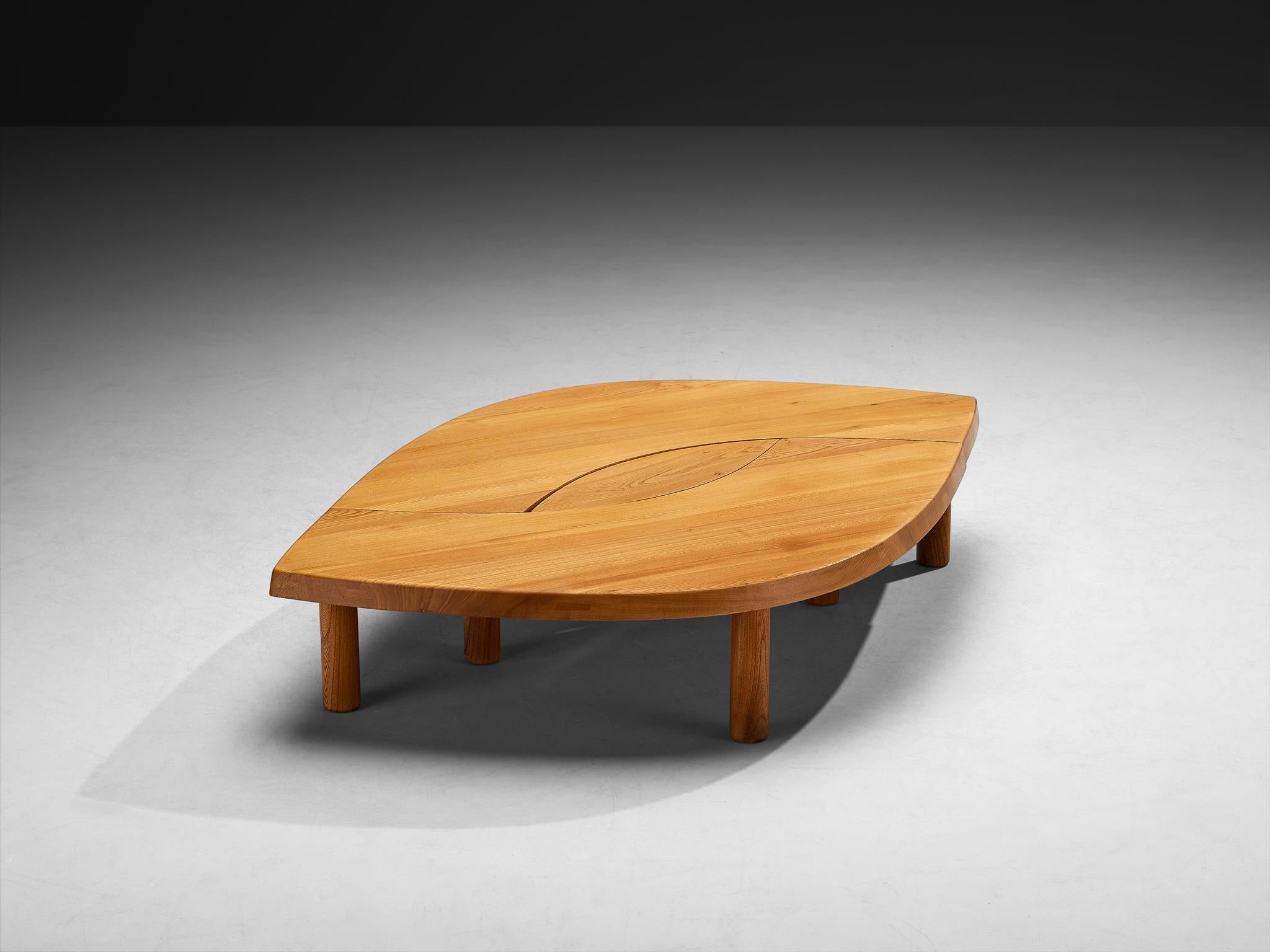 Early Pierre Chapo Large Coffee Table 'L'oeil' in Solid Elm T22C For Sale 1