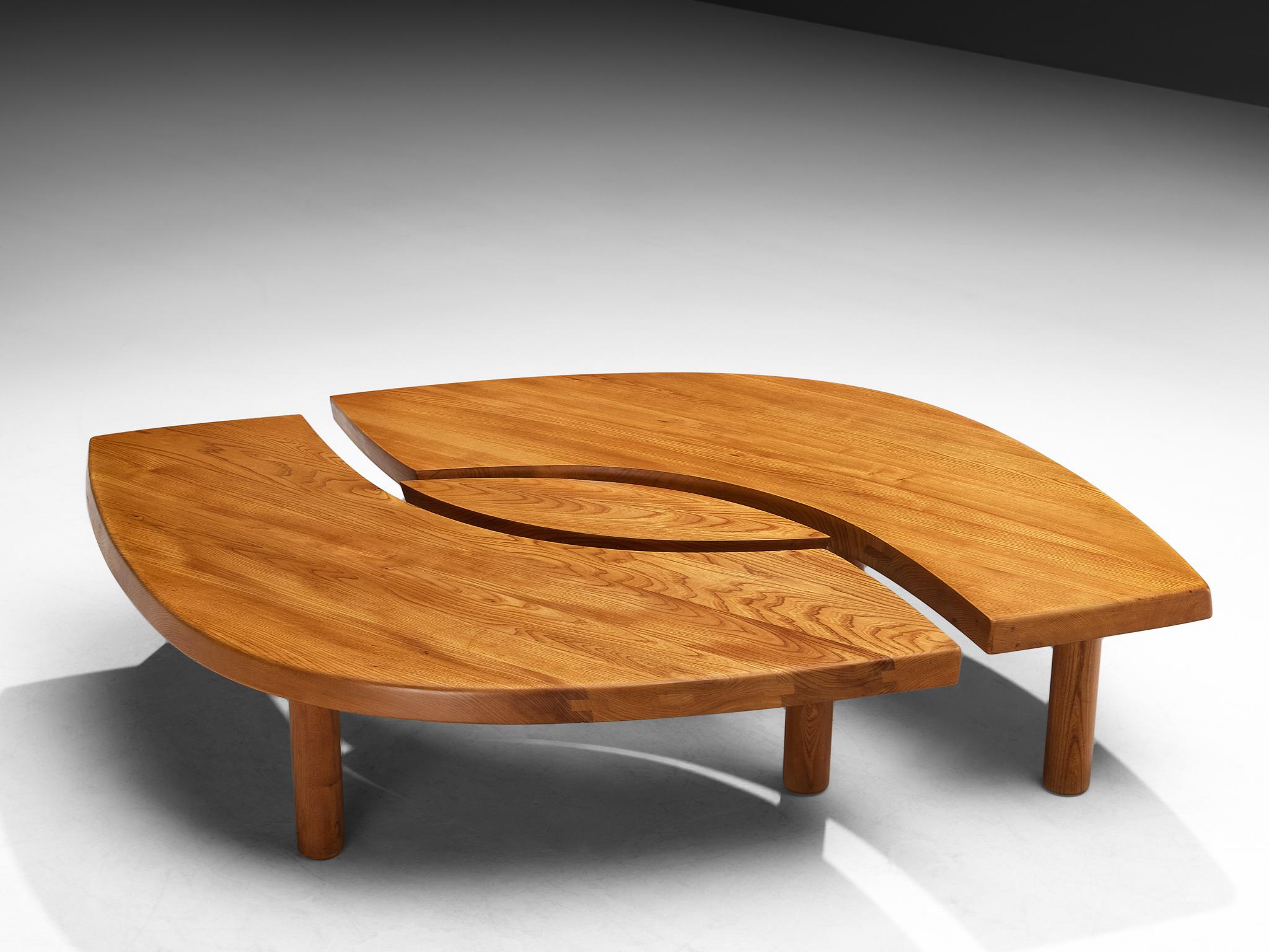 Early Pierre Chapo Large Coffee Table 'L'oeil' in Solid Elm T22C 2