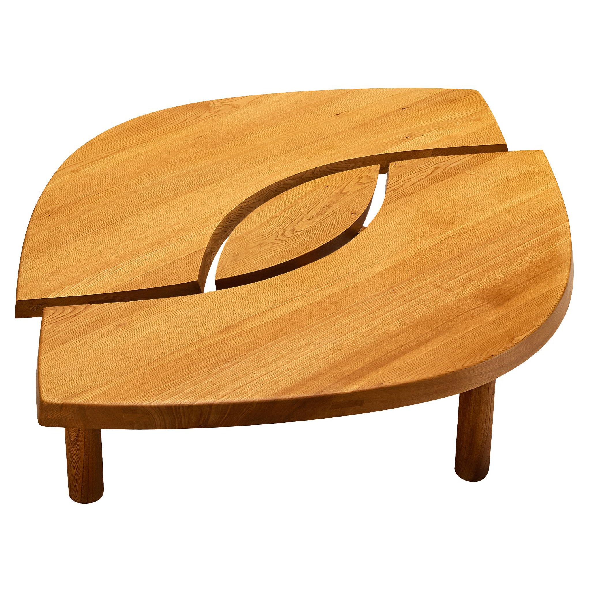 Early Pierre Chapo Large Coffee Table 'L'oeil' in Solid Elm T22C For Sale