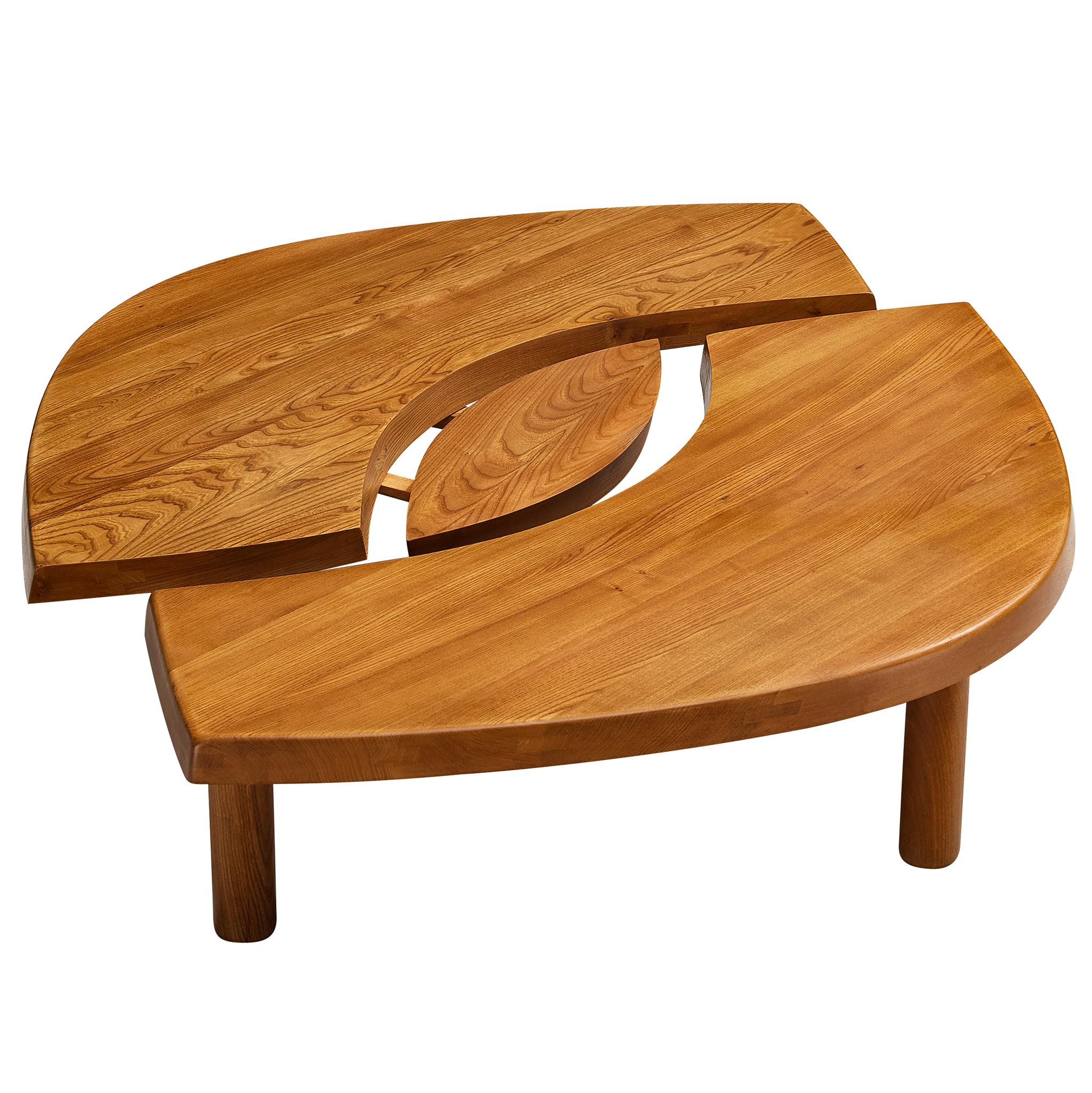 Early Pierre Chapo Large Coffee Table 
L
oeil
 in Solid Elm T22C