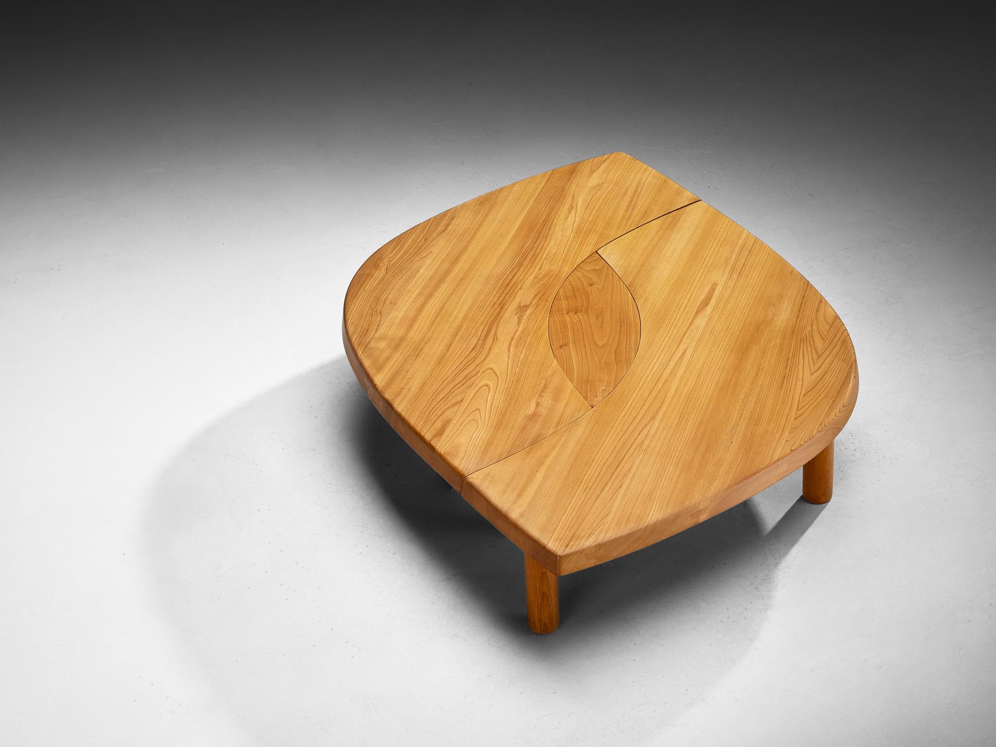 Pierre Chapo grande table basse « L'oeil » en orme massif T22C 4