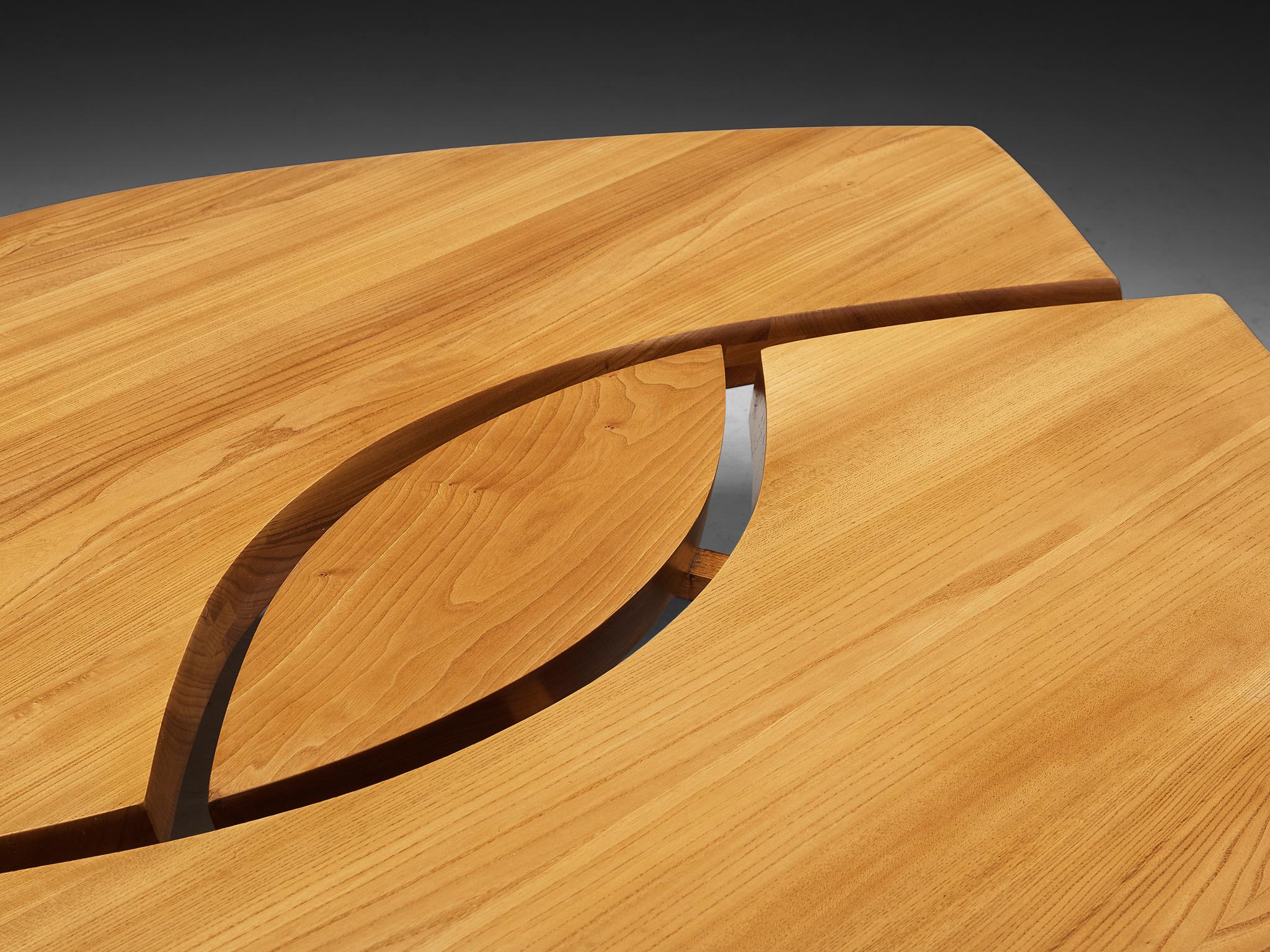 Fin du 20e siècle Pierre Chapo grande table basse « L'oeil » en orme massif T22C